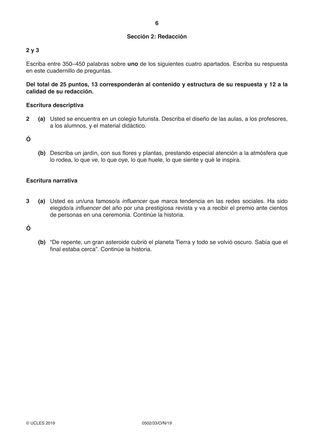 Cambridge IGCSE Spanish - First Language 0502 2019 Oct/Nov Paper 3 · Variant 3 question paper, page 6 of 12