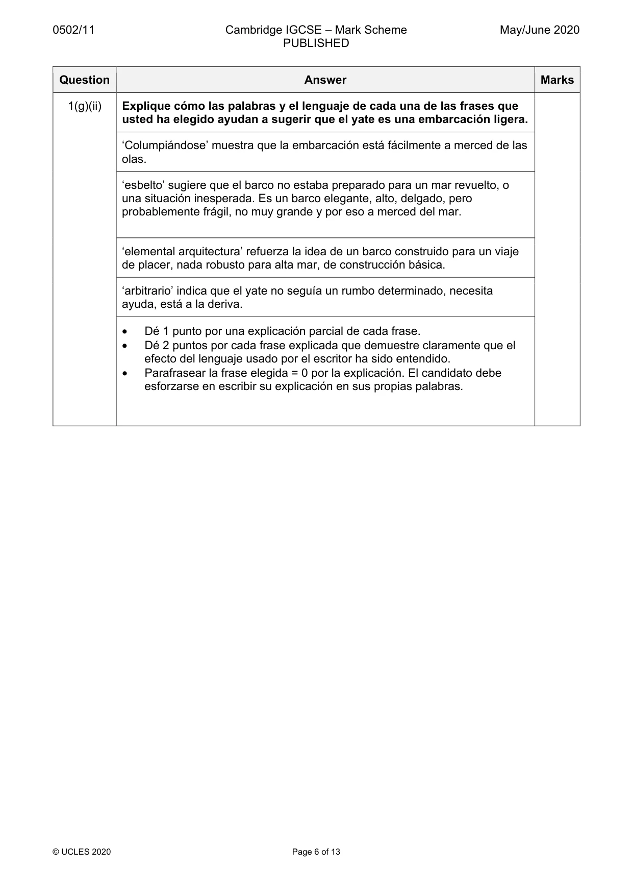 Mark scheme, page 6 of 13
