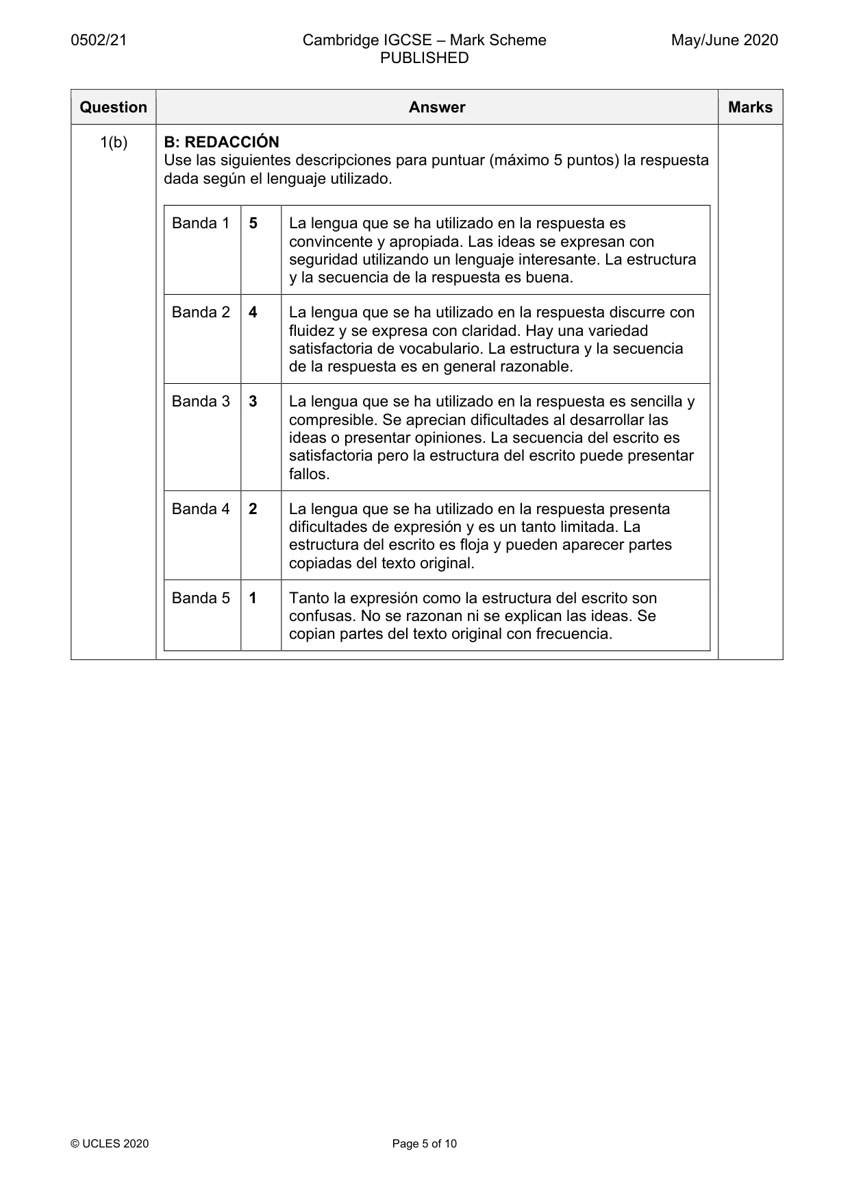 Mark scheme, page 5 of 10