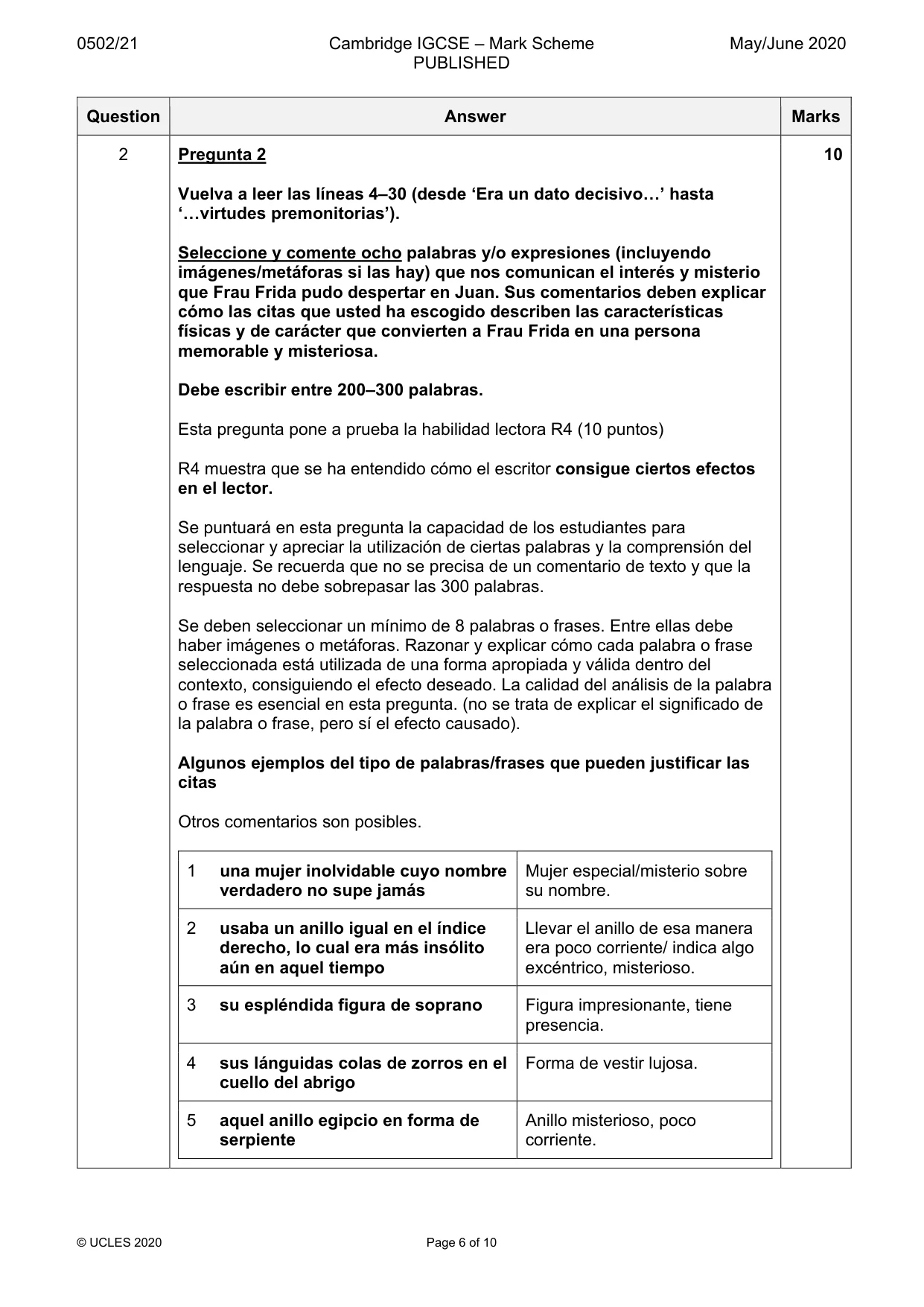 Mark scheme, page 6 of 10