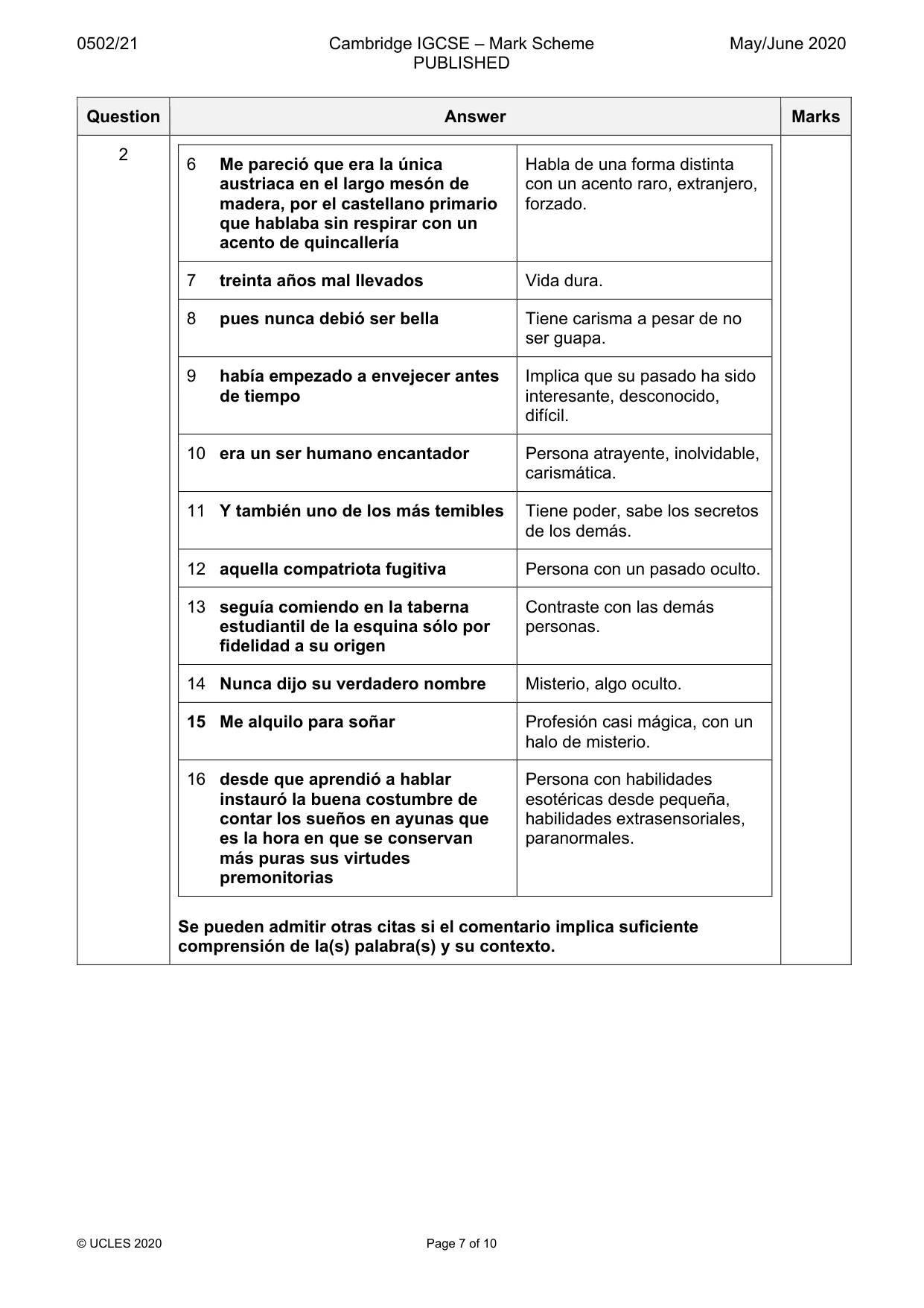 Mark scheme, page 7 of 10
