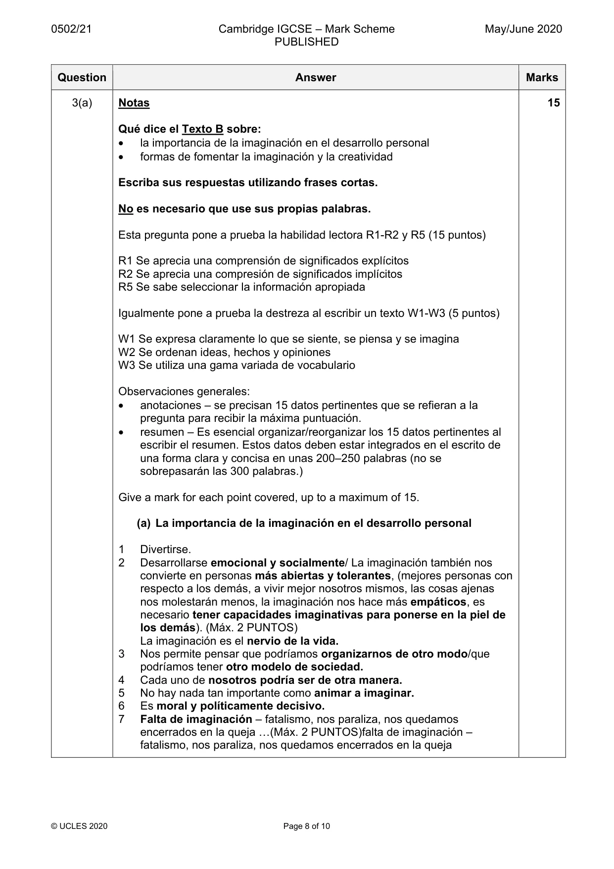 Mark scheme, page 8 of 10