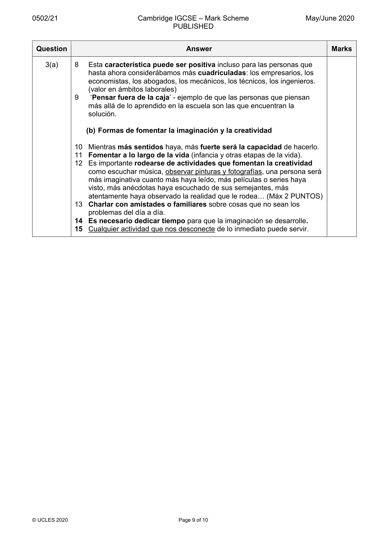 Mark scheme, page 9 of 10