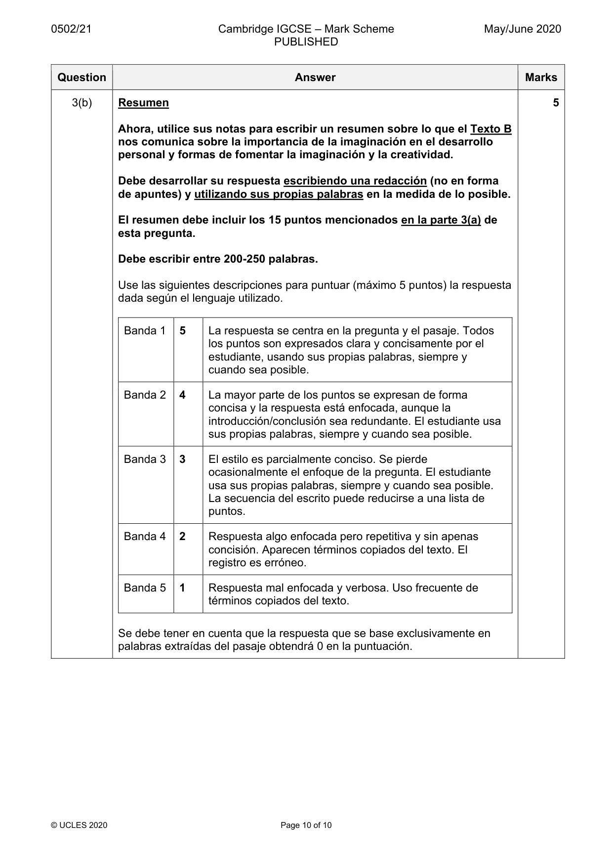 Mark scheme, page 10 of 10