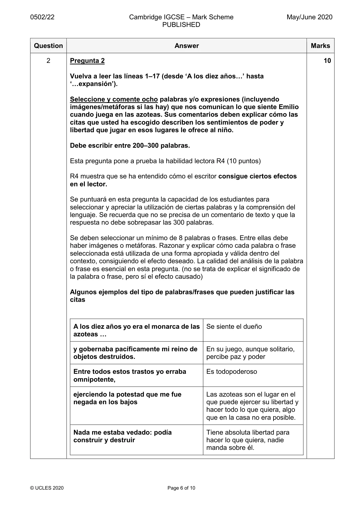 Mark scheme, page 6 of 10