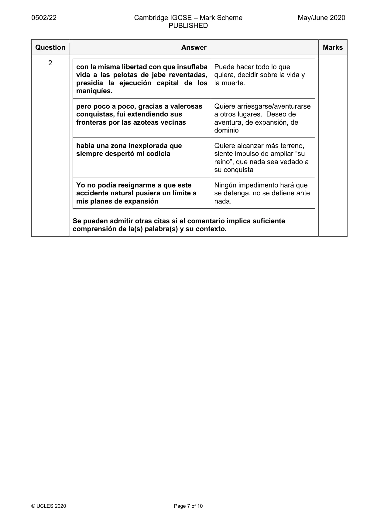 Mark scheme, page 7 of 10
