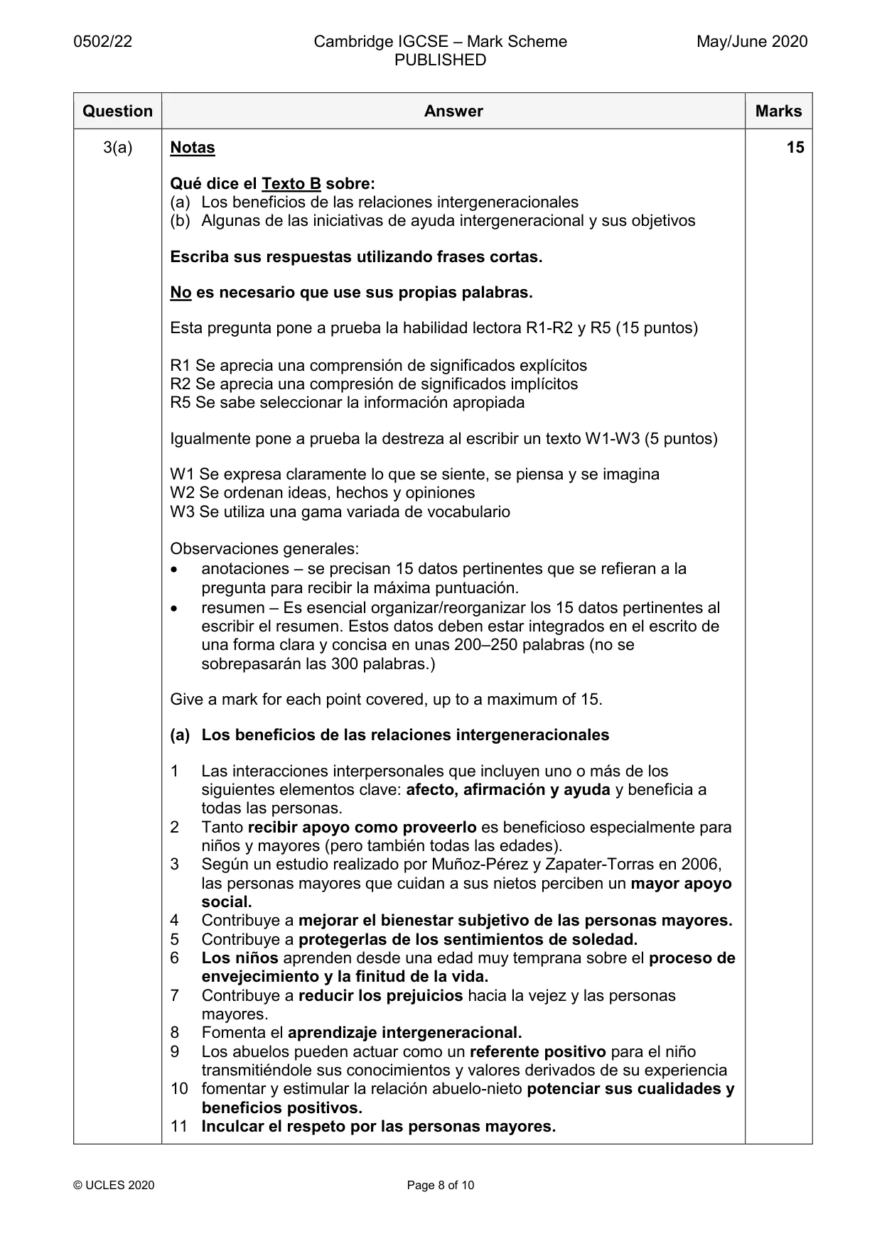 Mark scheme, page 8 of 10