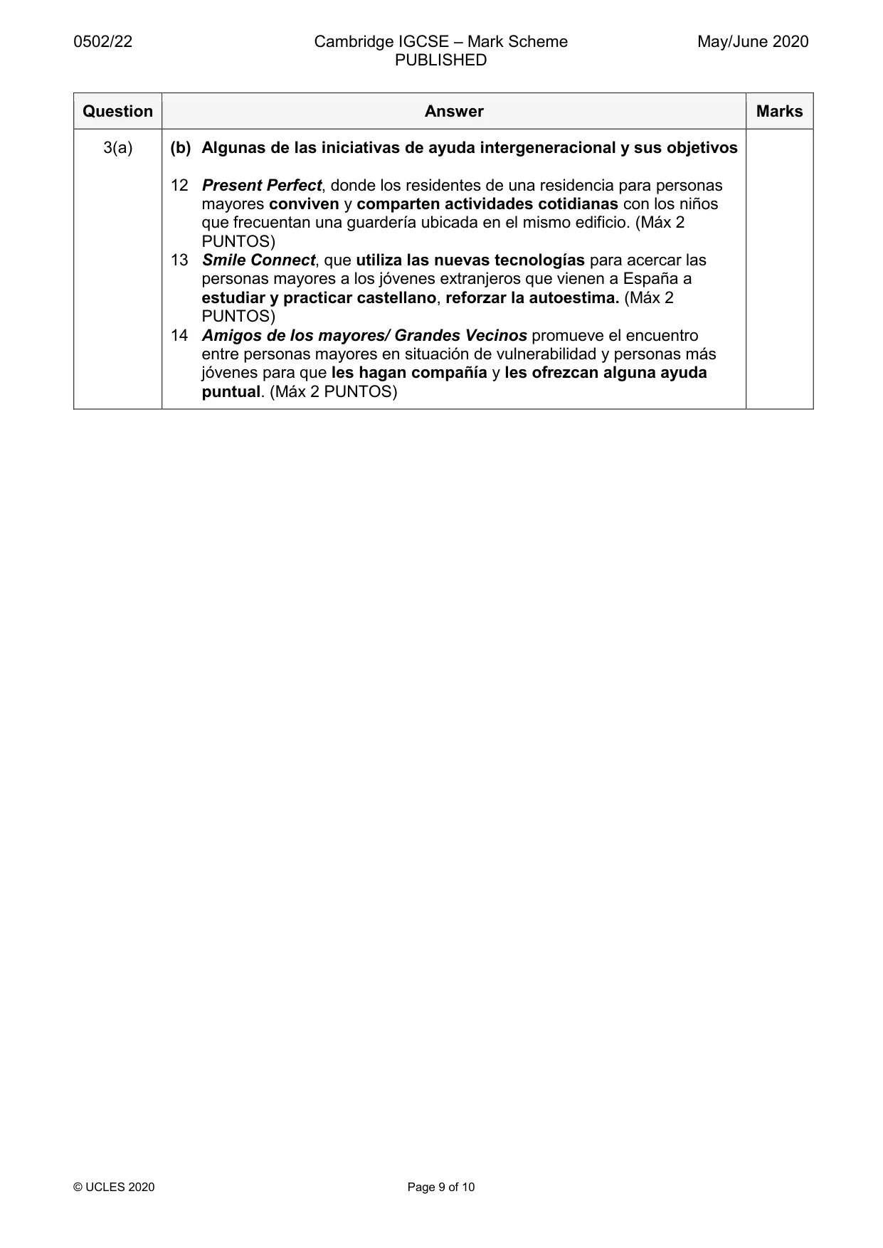 Mark scheme, page 9 of 10