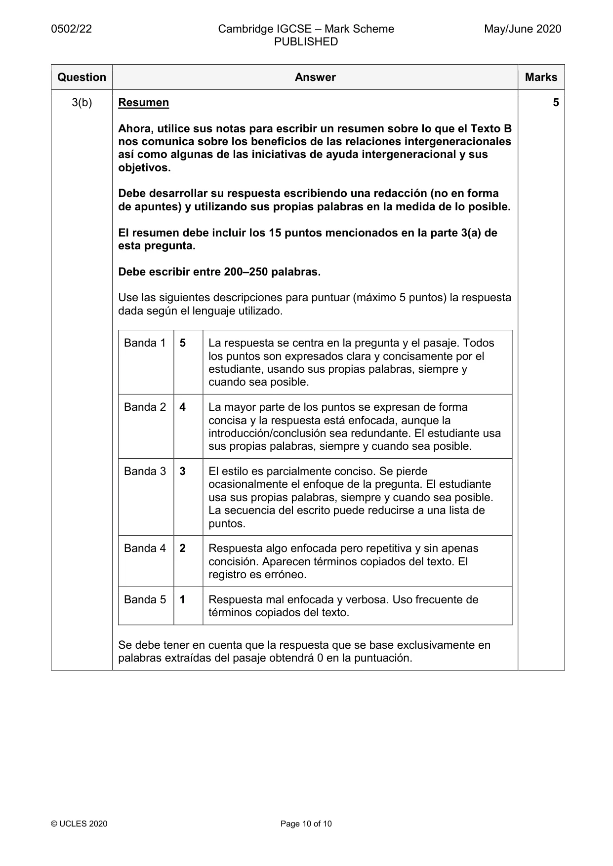 Mark scheme, page 10 of 10
