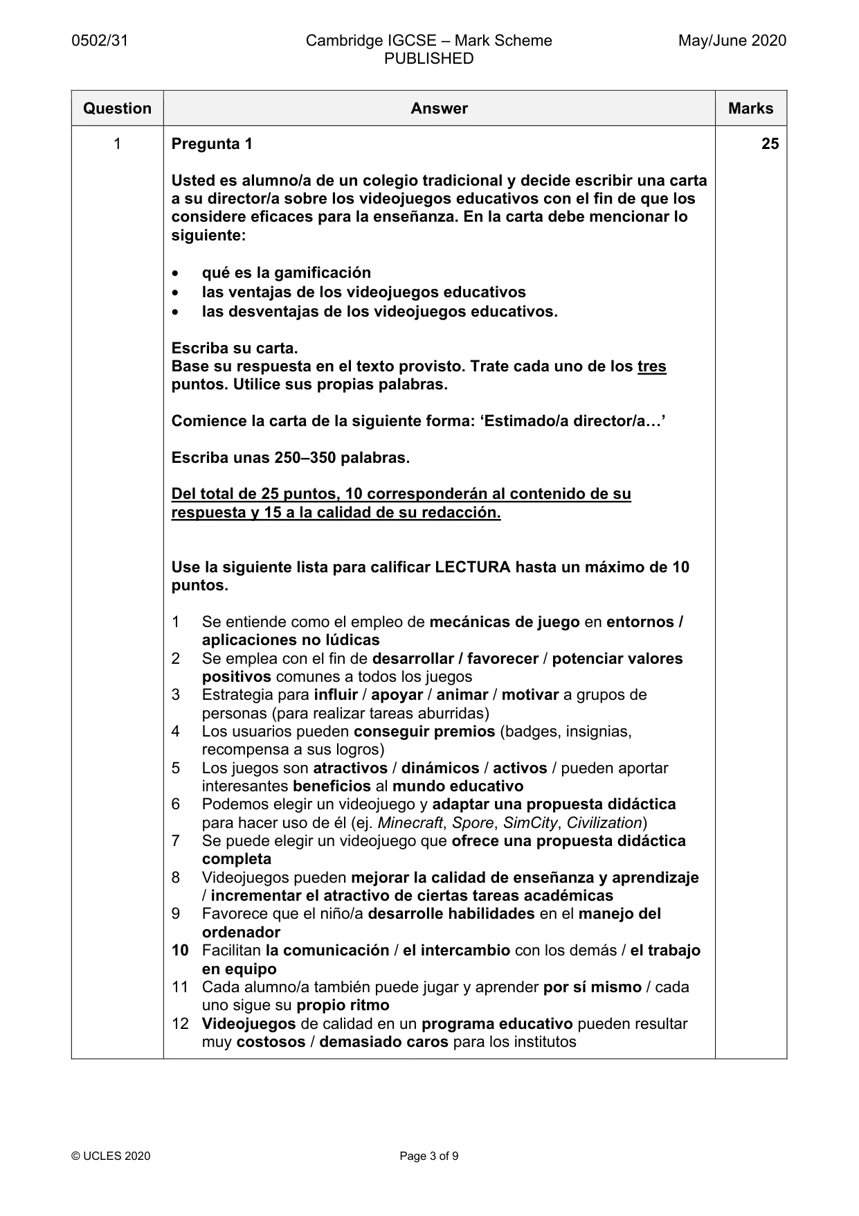 Mark scheme, page 3 of 9