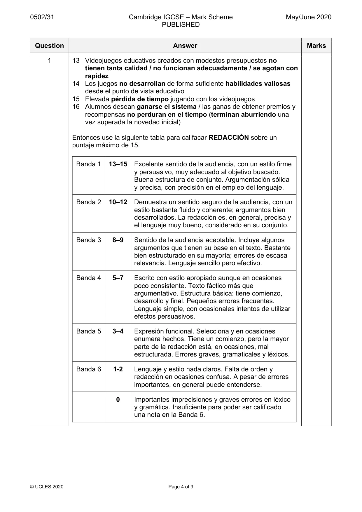 Mark scheme, page 4 of 9