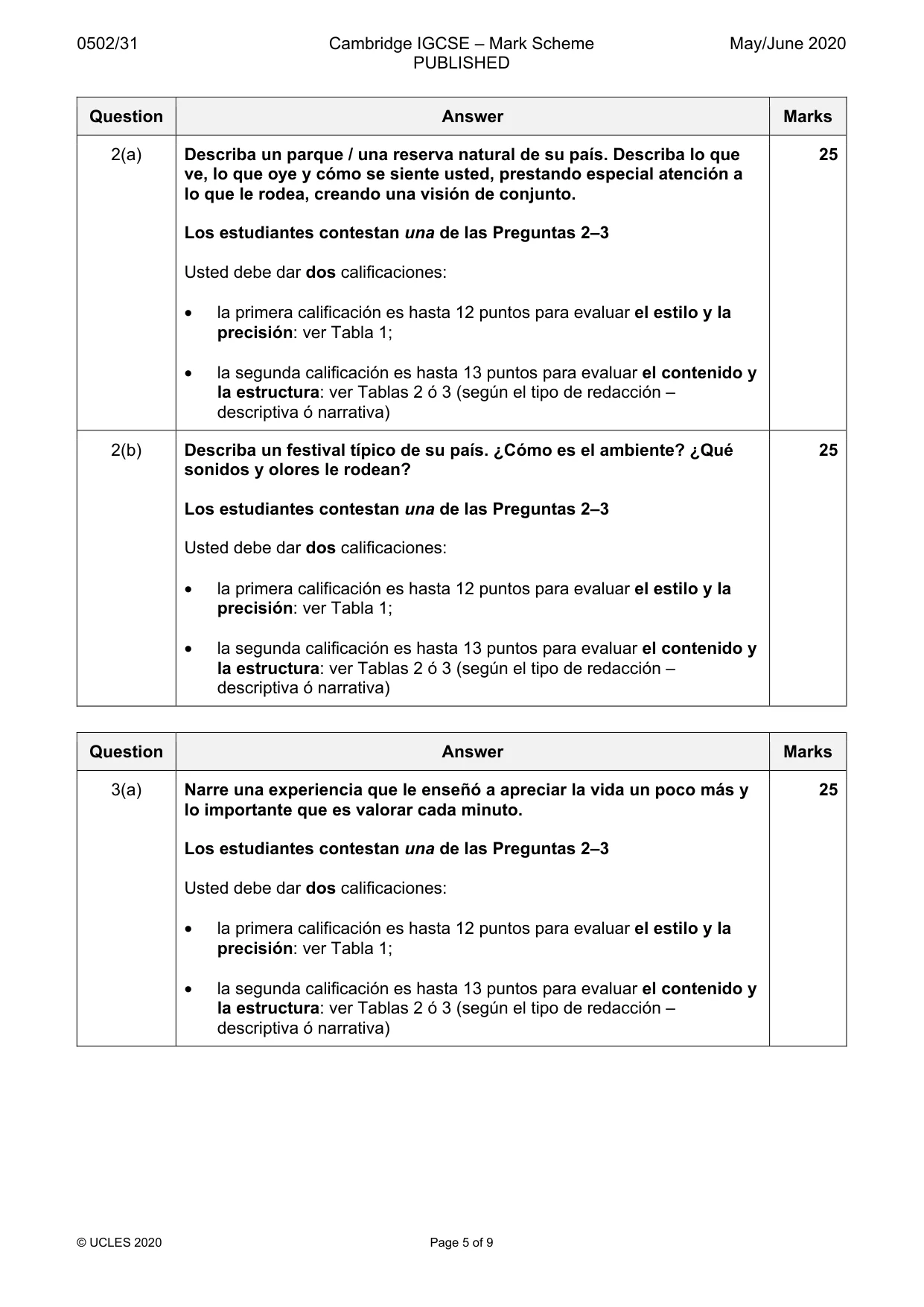 Mark scheme, page 5 of 9
