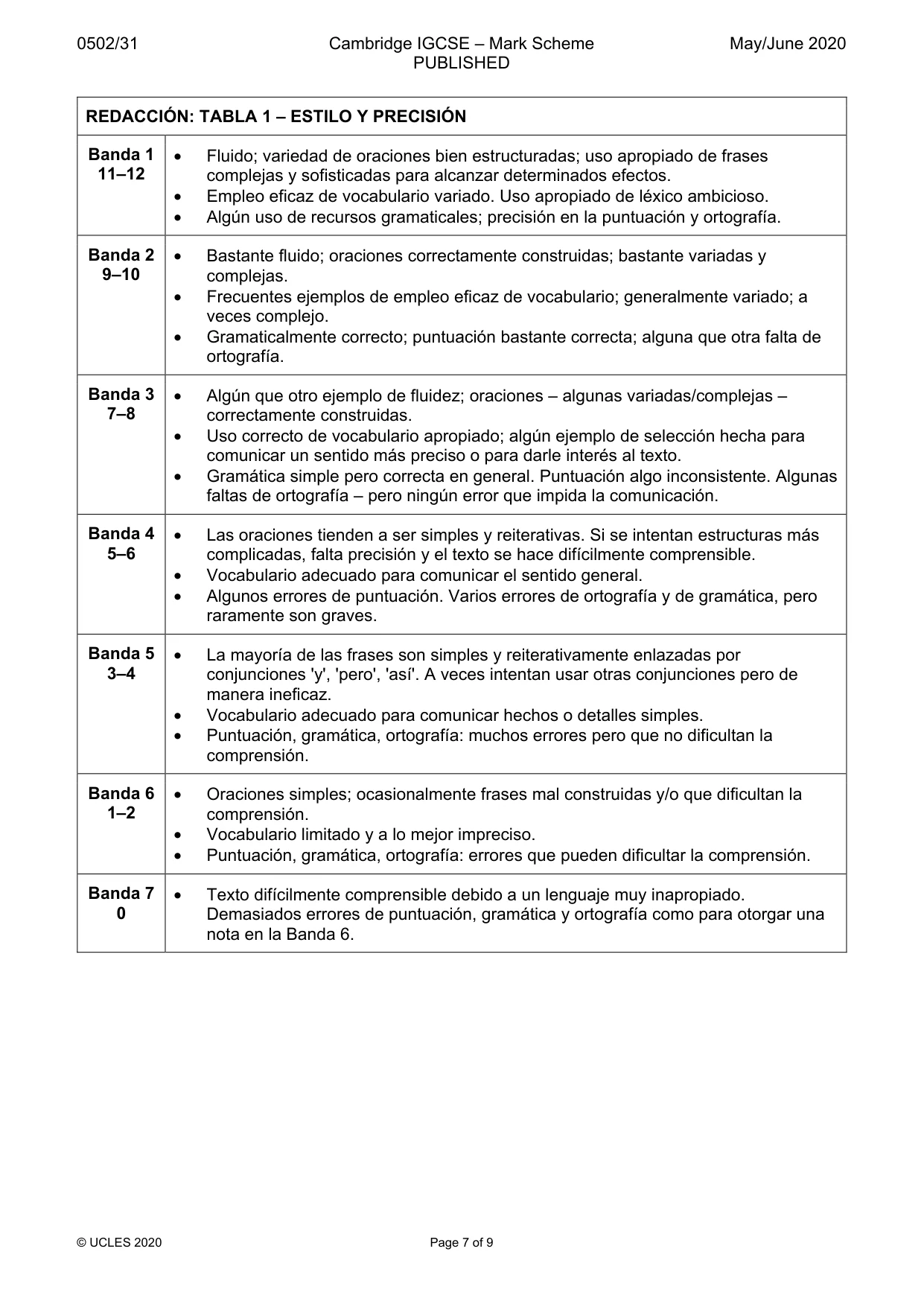 Mark scheme, page 7 of 9