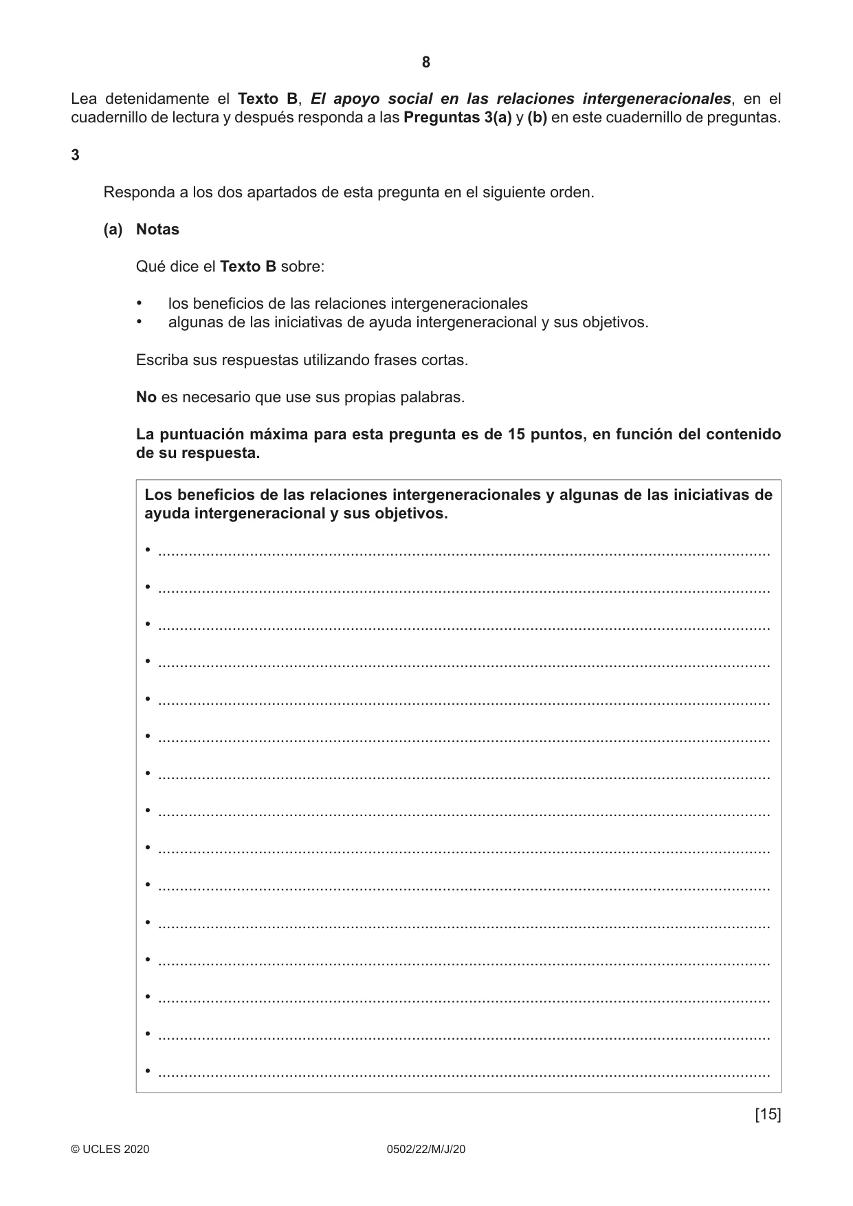 Cambridge IGCSE Spanish - First Language 0502 2020 May/June Paper 2 · Variant 2 question paper, page 8 of 12