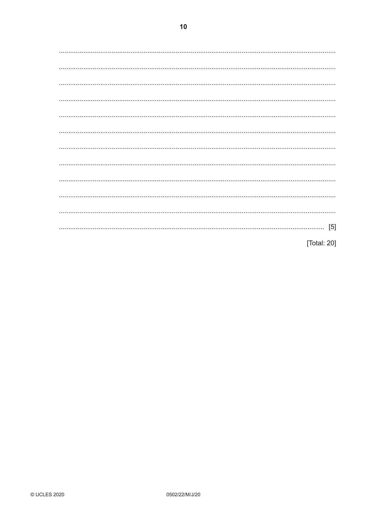 Cambridge IGCSE Spanish - First Language 0502 2020 May/June Paper 2 · Variant 2 question paper, page 10 of 12