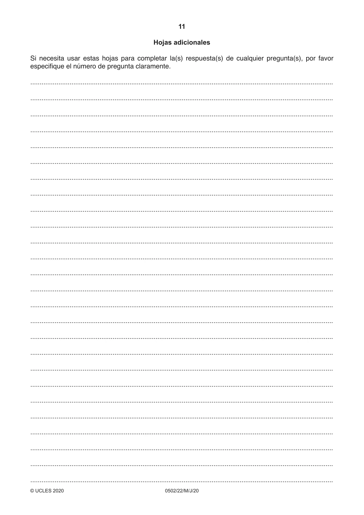Cambridge IGCSE Spanish - First Language 0502 2020 May/June Paper 2 · Variant 2 question paper, page 11 of 12