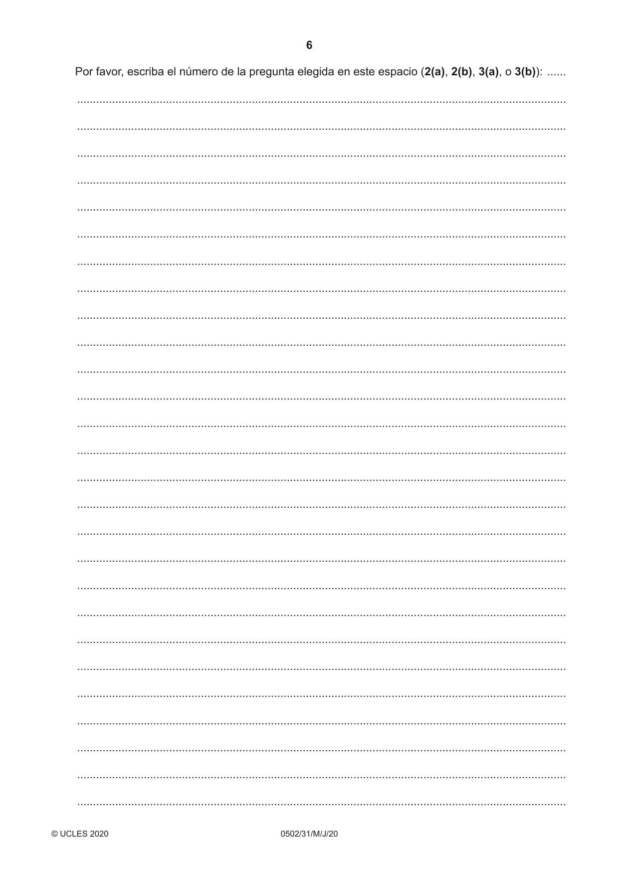 Cambridge IGCSE Spanish - First Language 0502 2020 May/June Paper 3 · Variant 1 question paper, page 6 of 12