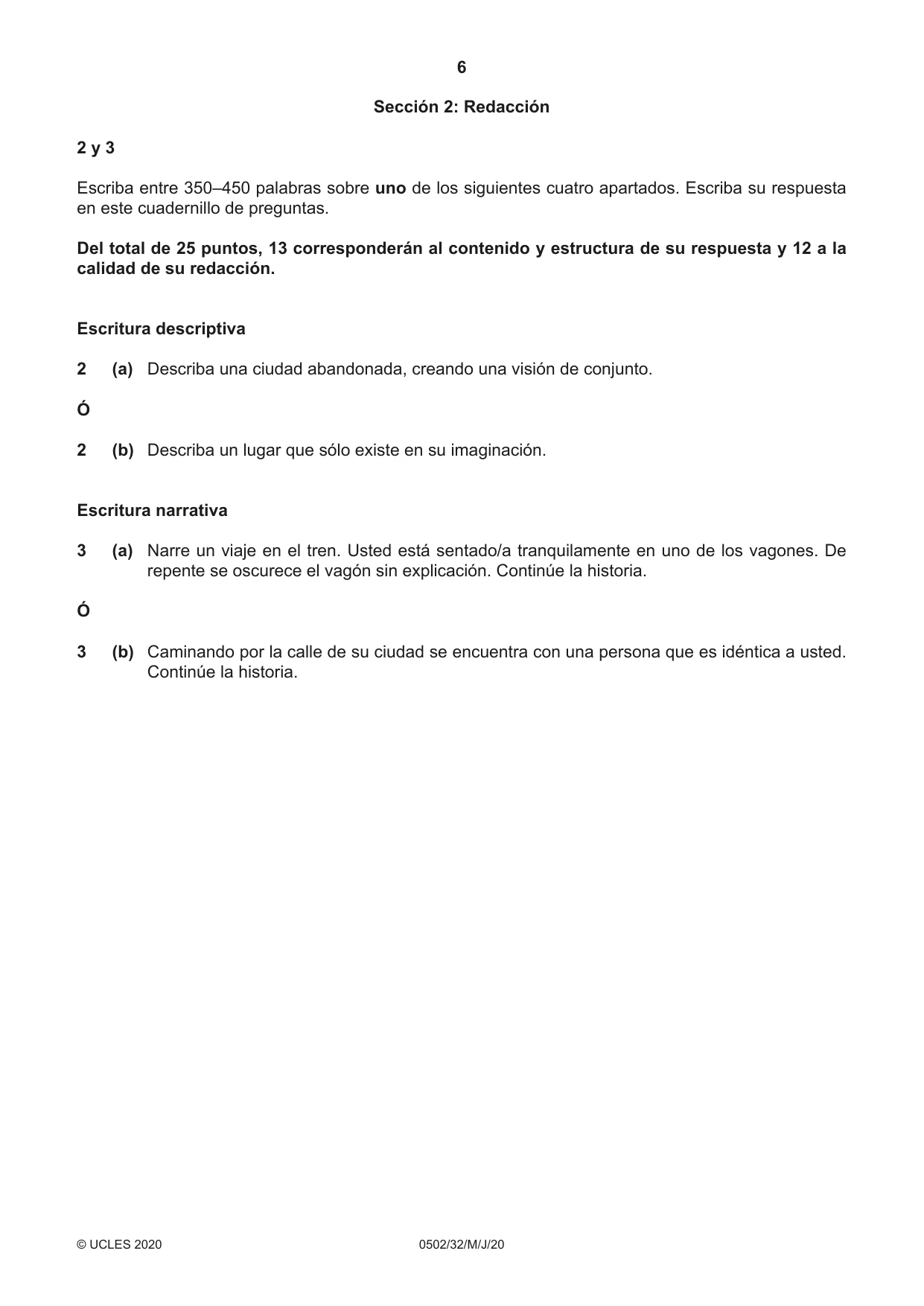Cambridge IGCSE Spanish - First Language 0502 2020 May/June Paper 3 · Variant 2 question paper, page 6 of 12