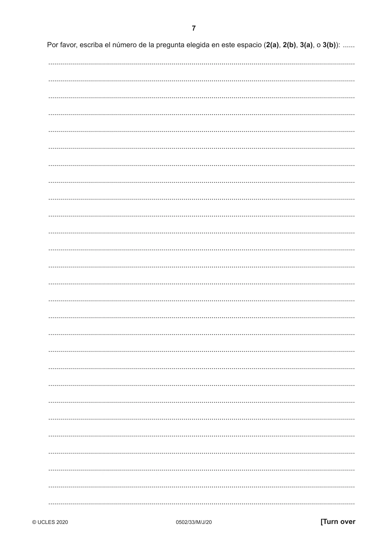 Cambridge IGCSE Spanish - First Language 0502 2020 May/June Paper 3 · Variant 3 question paper, page 7 of 12