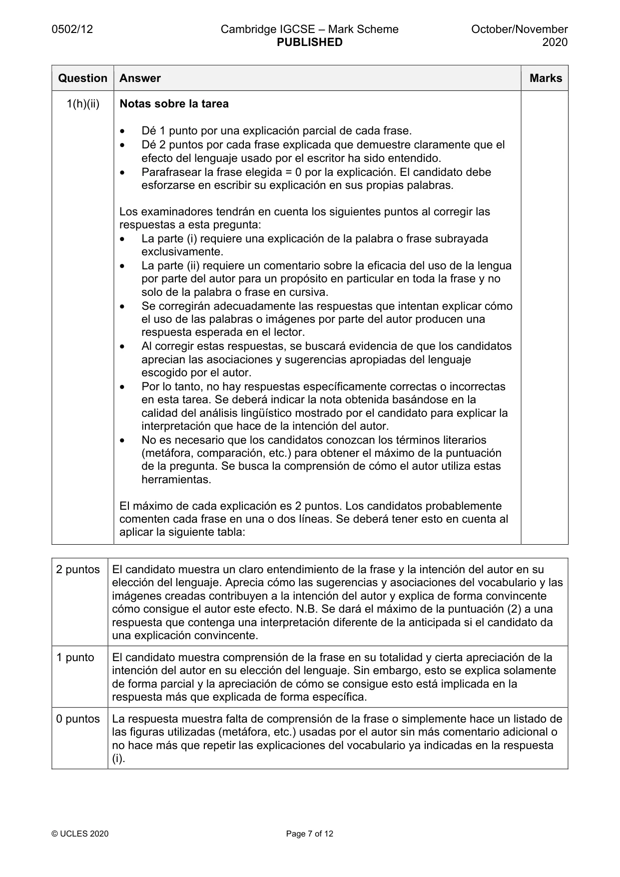 Mark scheme, page 7 of 12