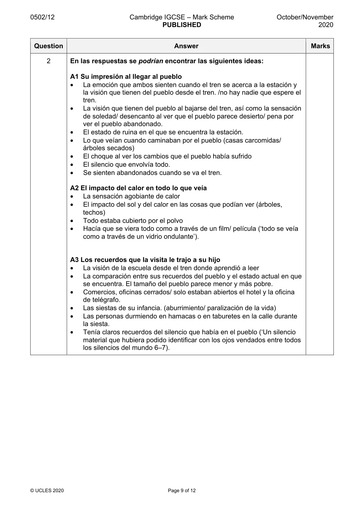 Mark scheme, page 9 of 12