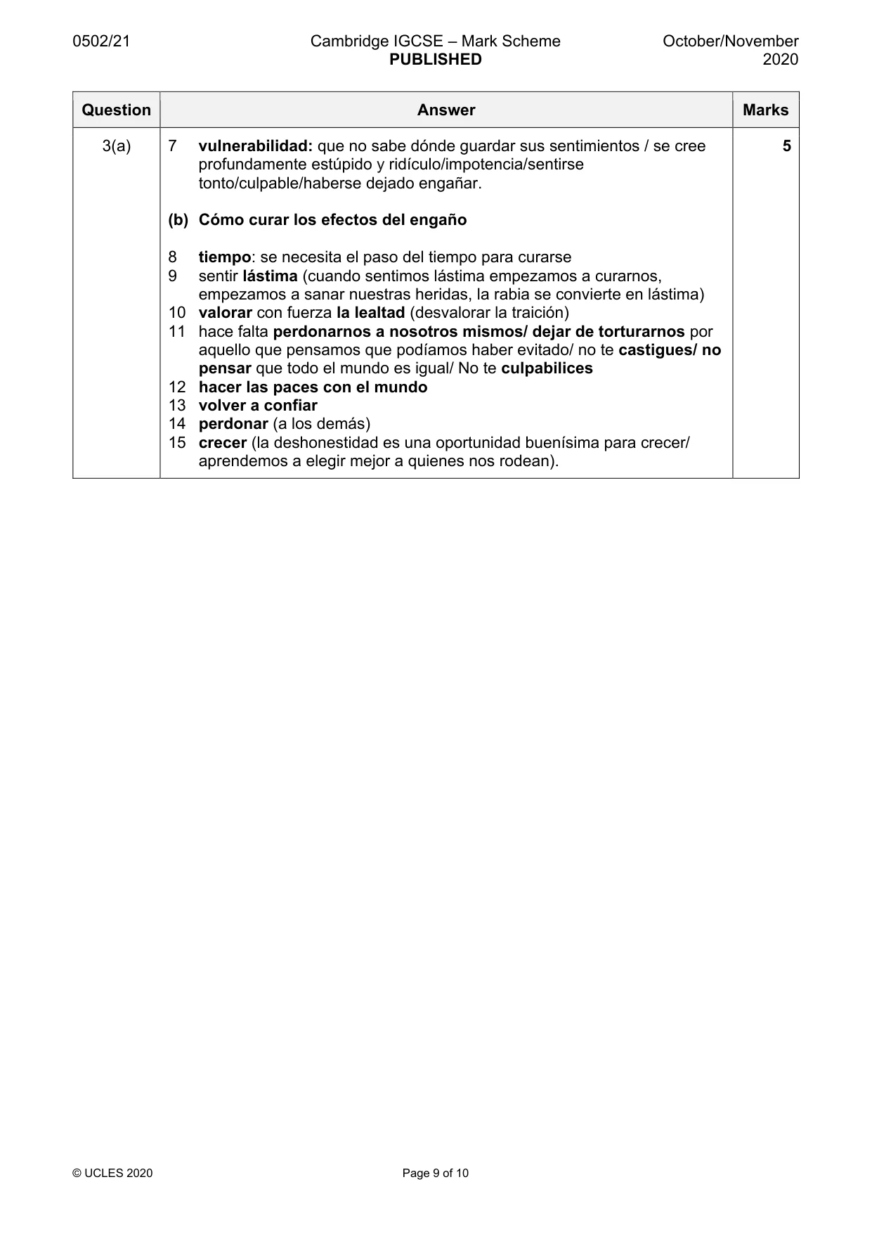 Mark scheme, page 9 of 10