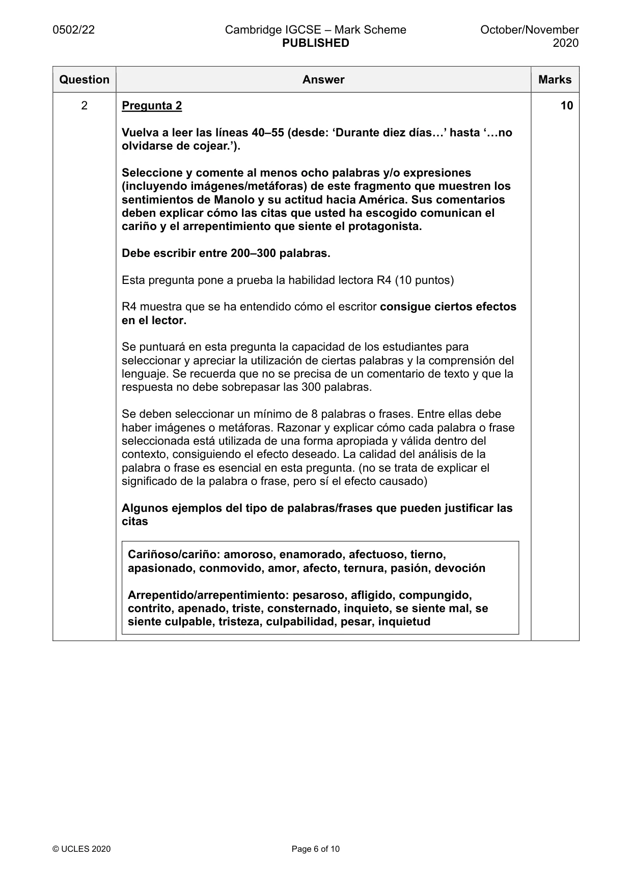 Mark scheme, page 6 of 10