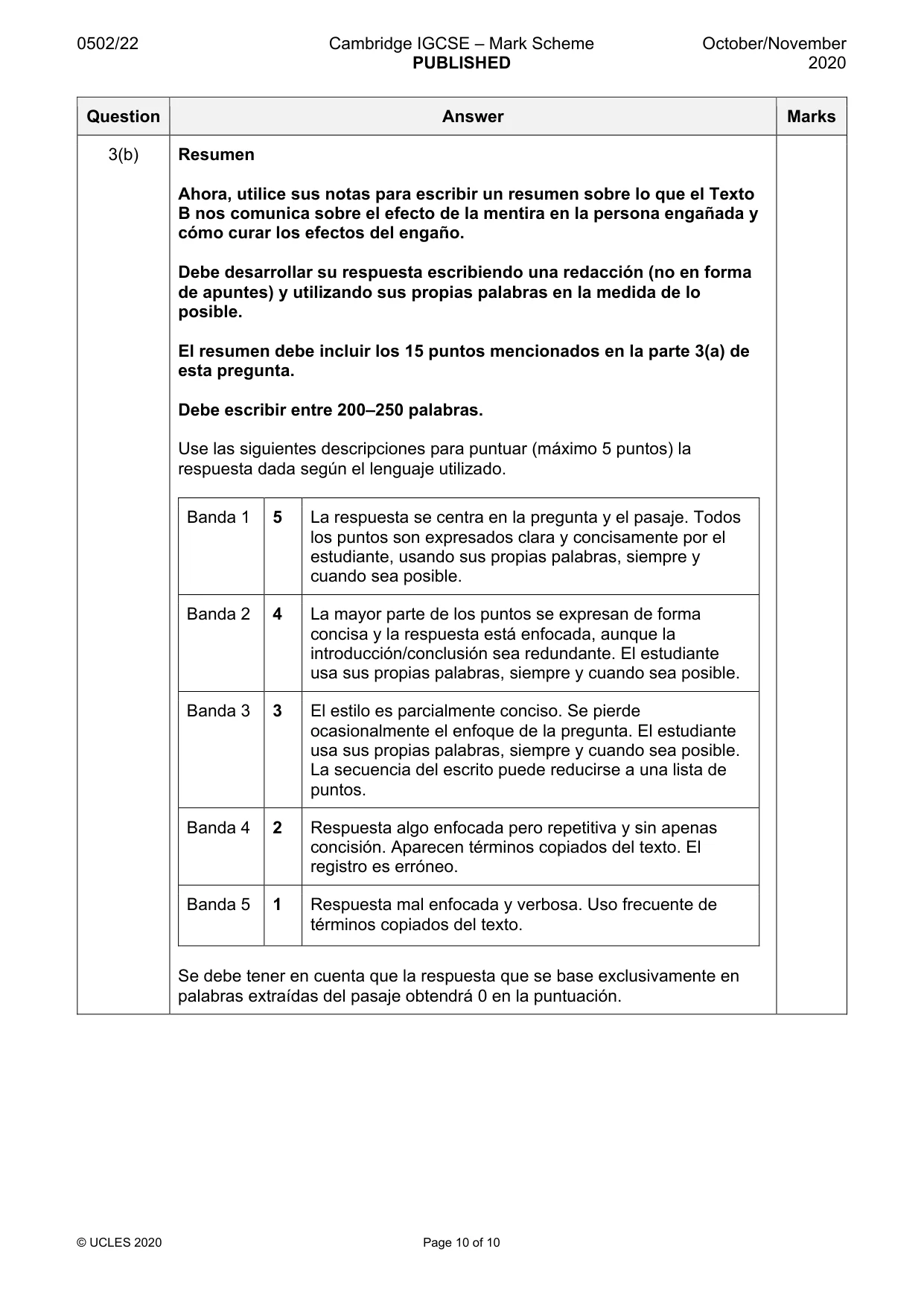 Mark scheme, page 10 of 10