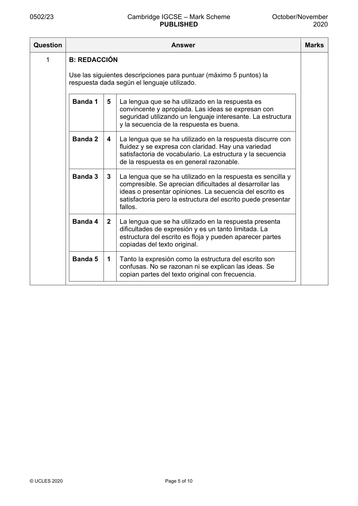 Mark scheme, page 5 of 10