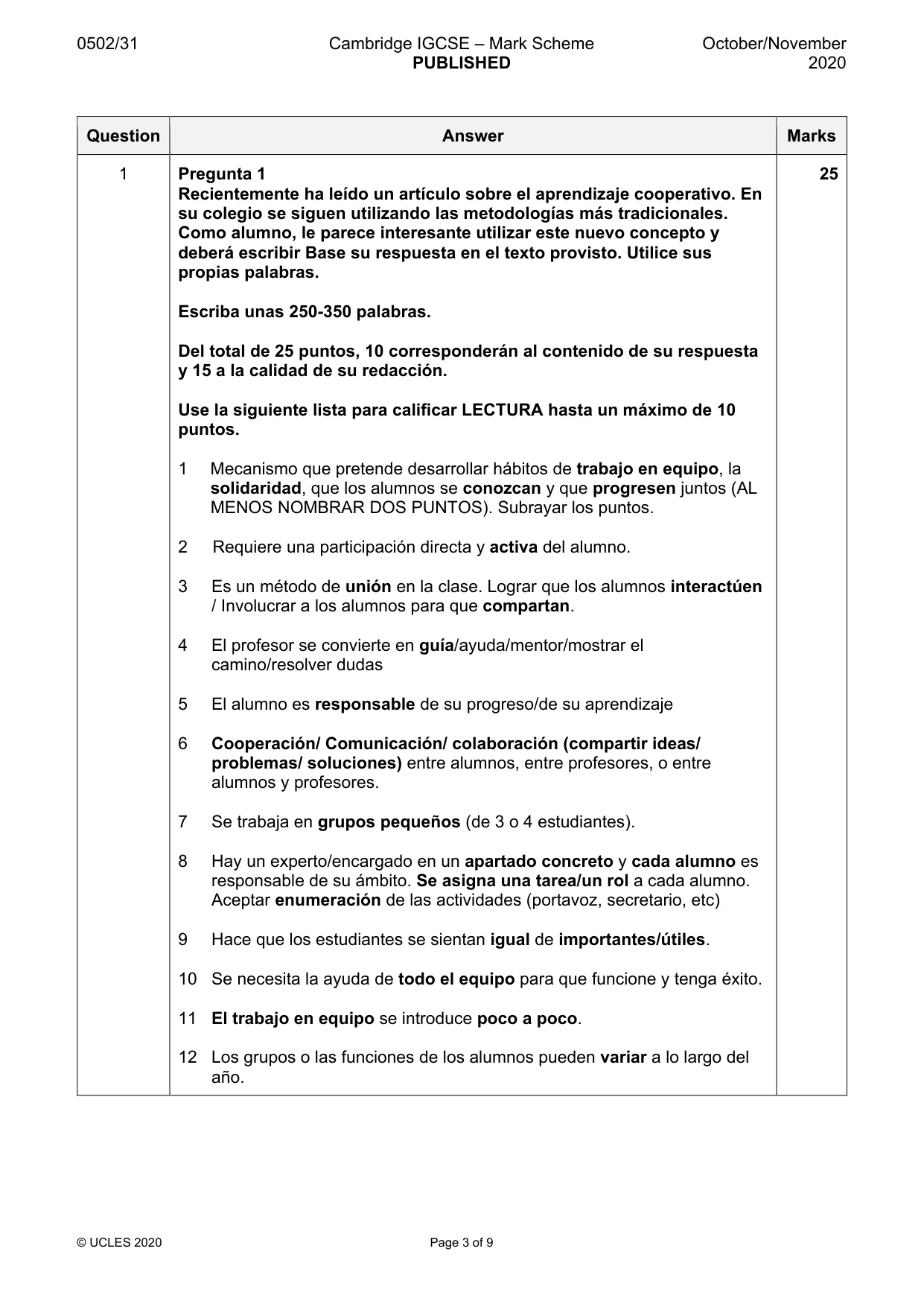 Mark scheme, page 3 of 9