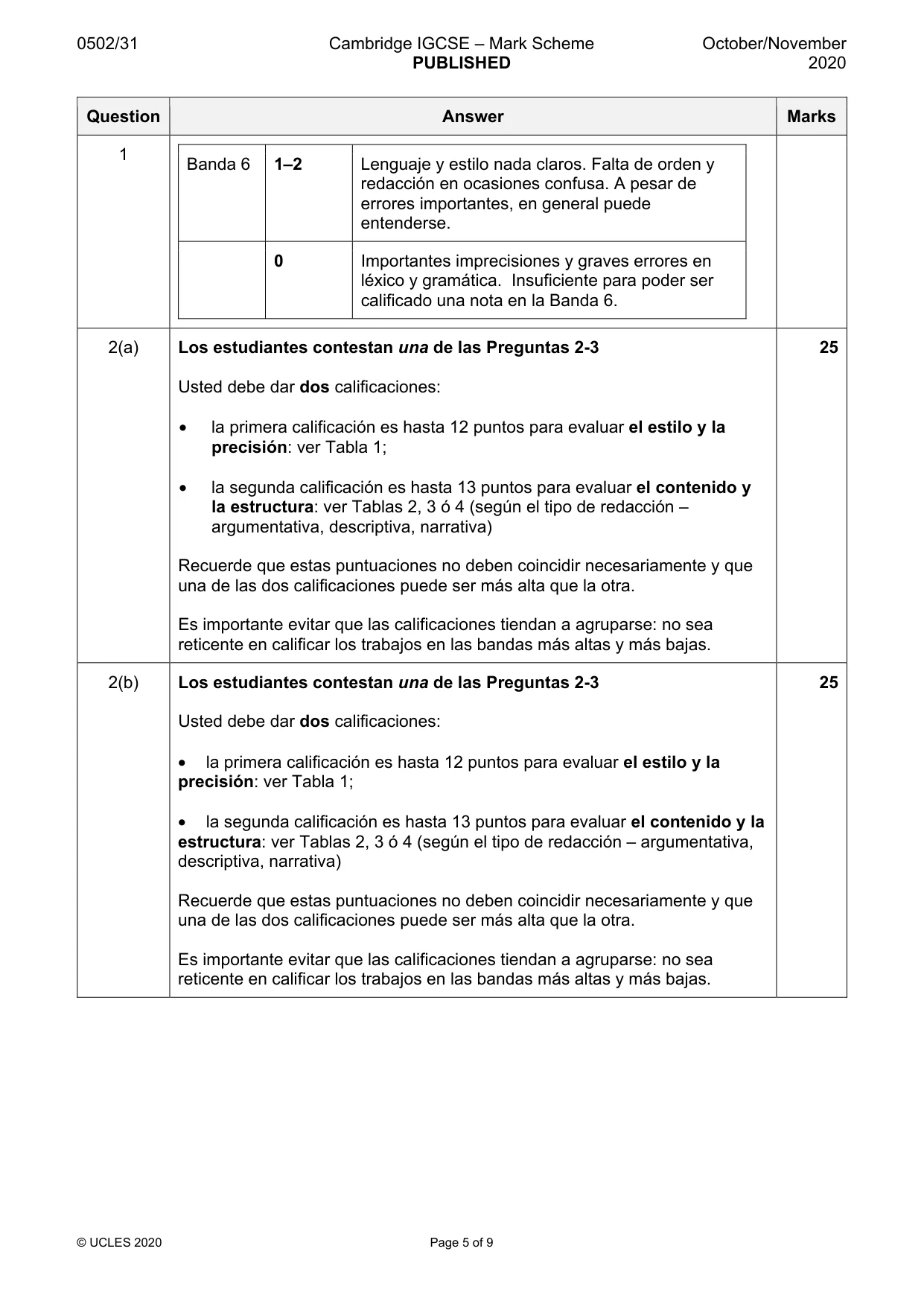 Mark scheme, page 5 of 9