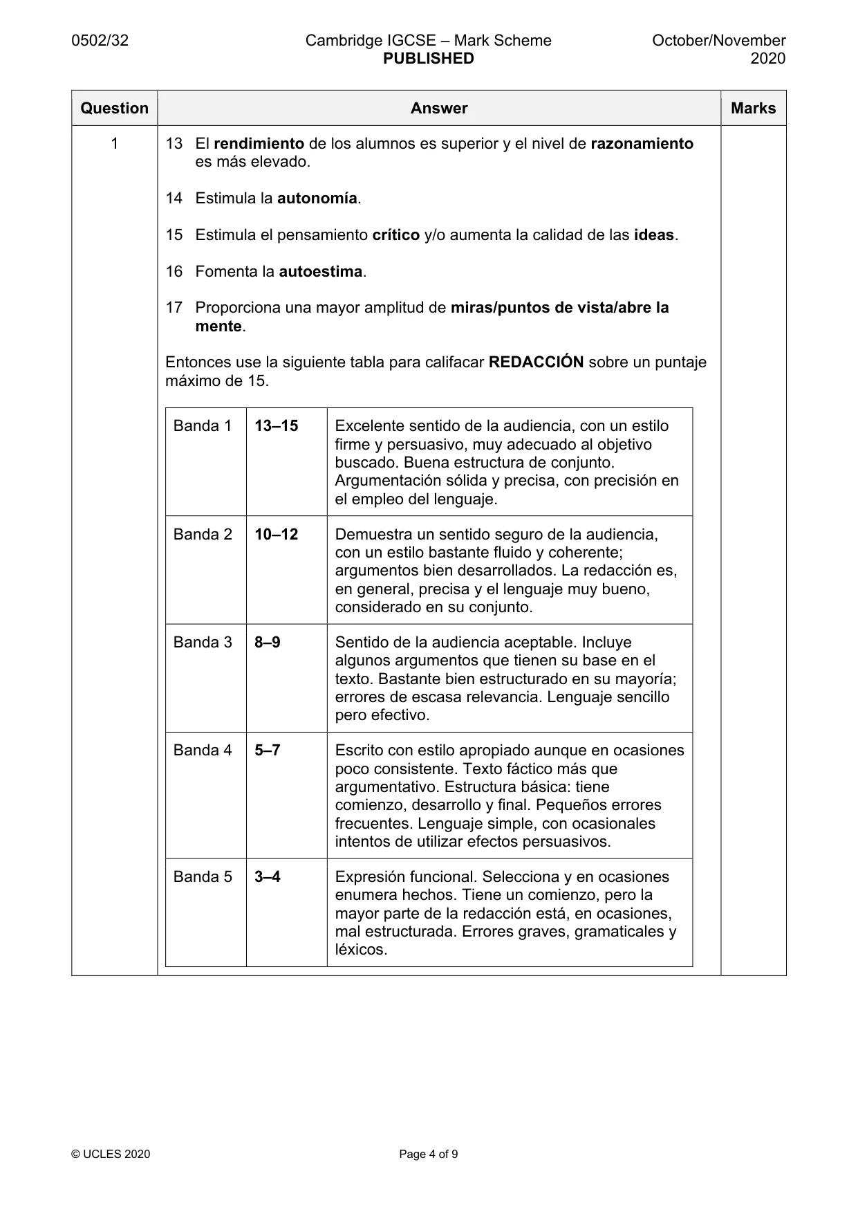 Mark scheme, page 4 of 9