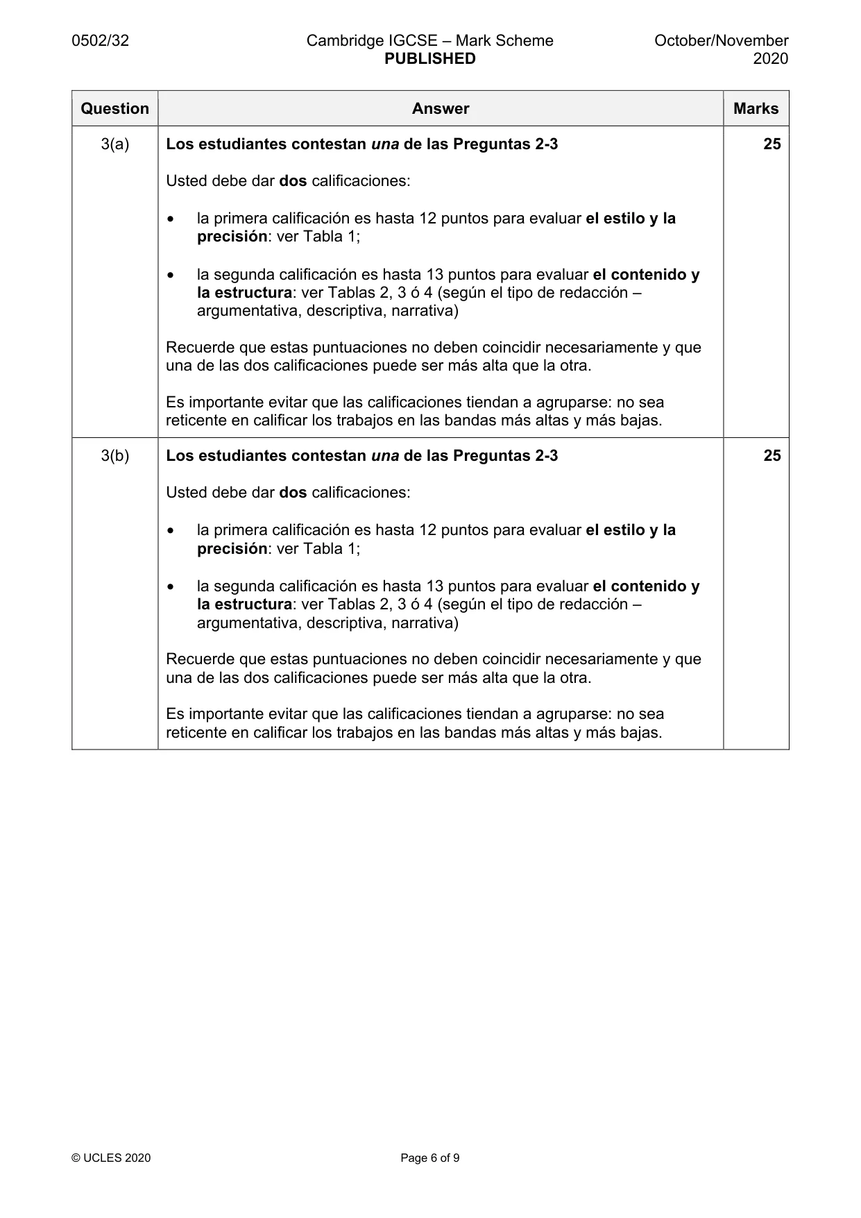 Mark scheme, page 6 of 9