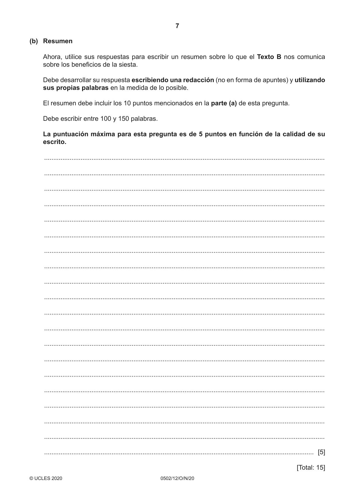 Cambridge IGCSE Spanish - First Language 0502 2020 Oct/Nov Paper 1 · Variant 2 question paper, page 7 of 12