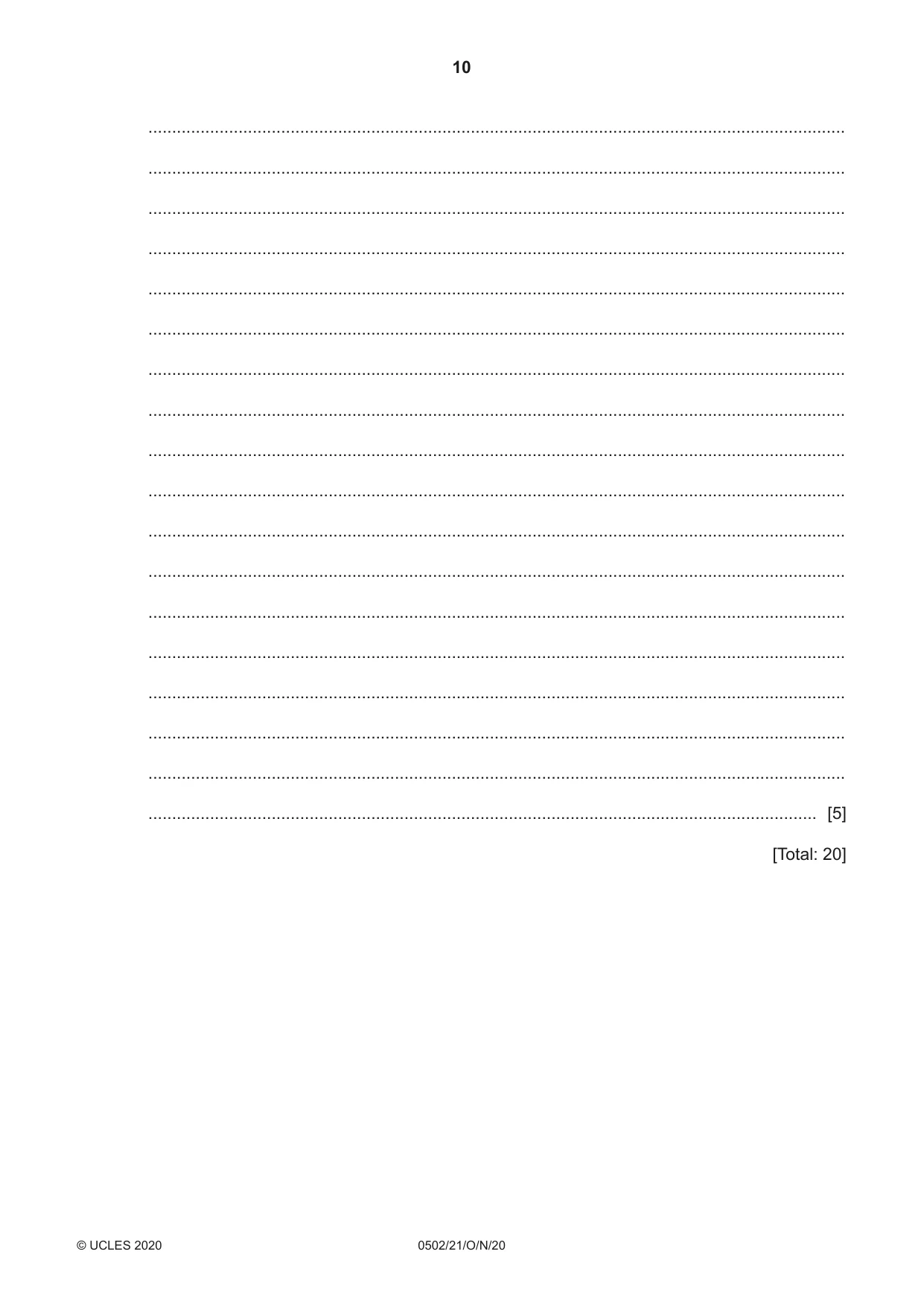 Cambridge IGCSE Spanish - First Language 0502 2020 Oct/Nov Paper 2 · Variant 1 question paper, page 10 of 12