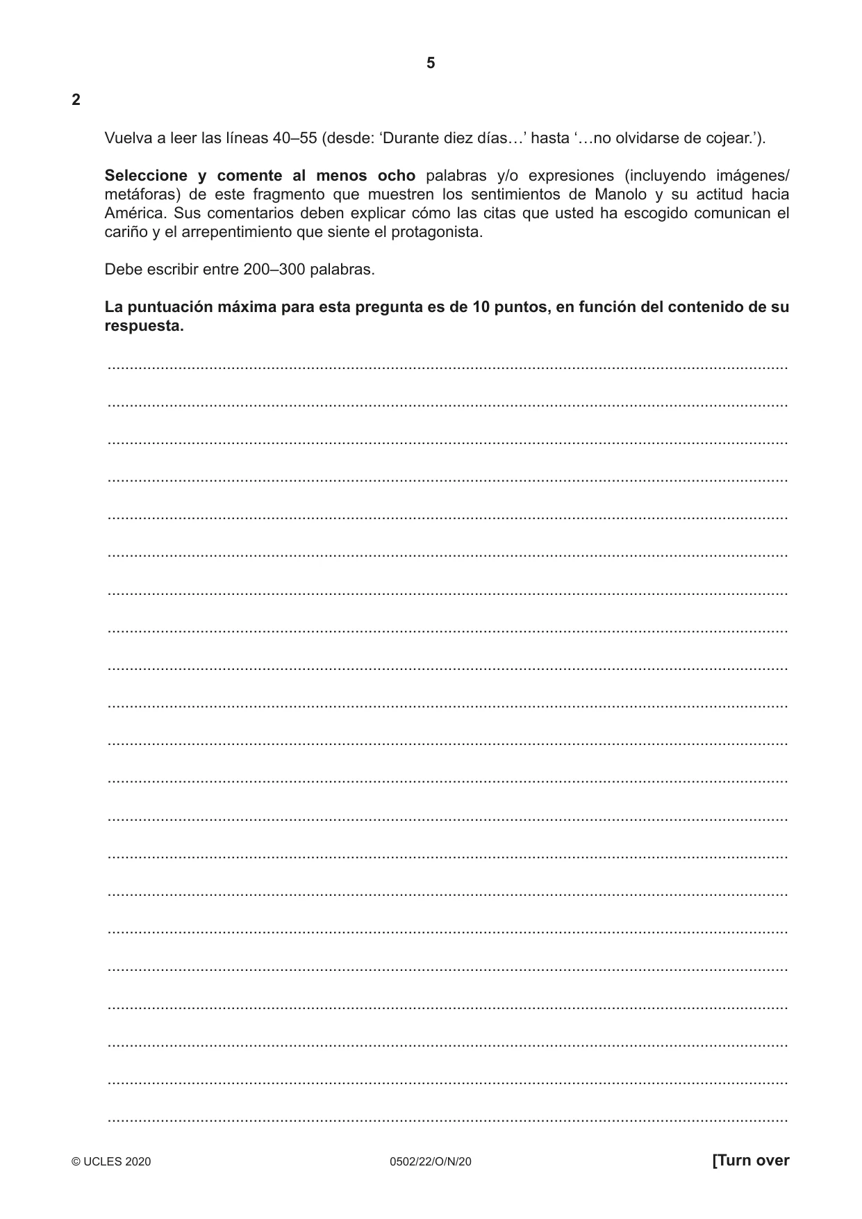 Cambridge IGCSE Spanish - First Language 0502 2020 Oct/Nov Paper 2 · Variant 2 question paper, page 5 of 12
