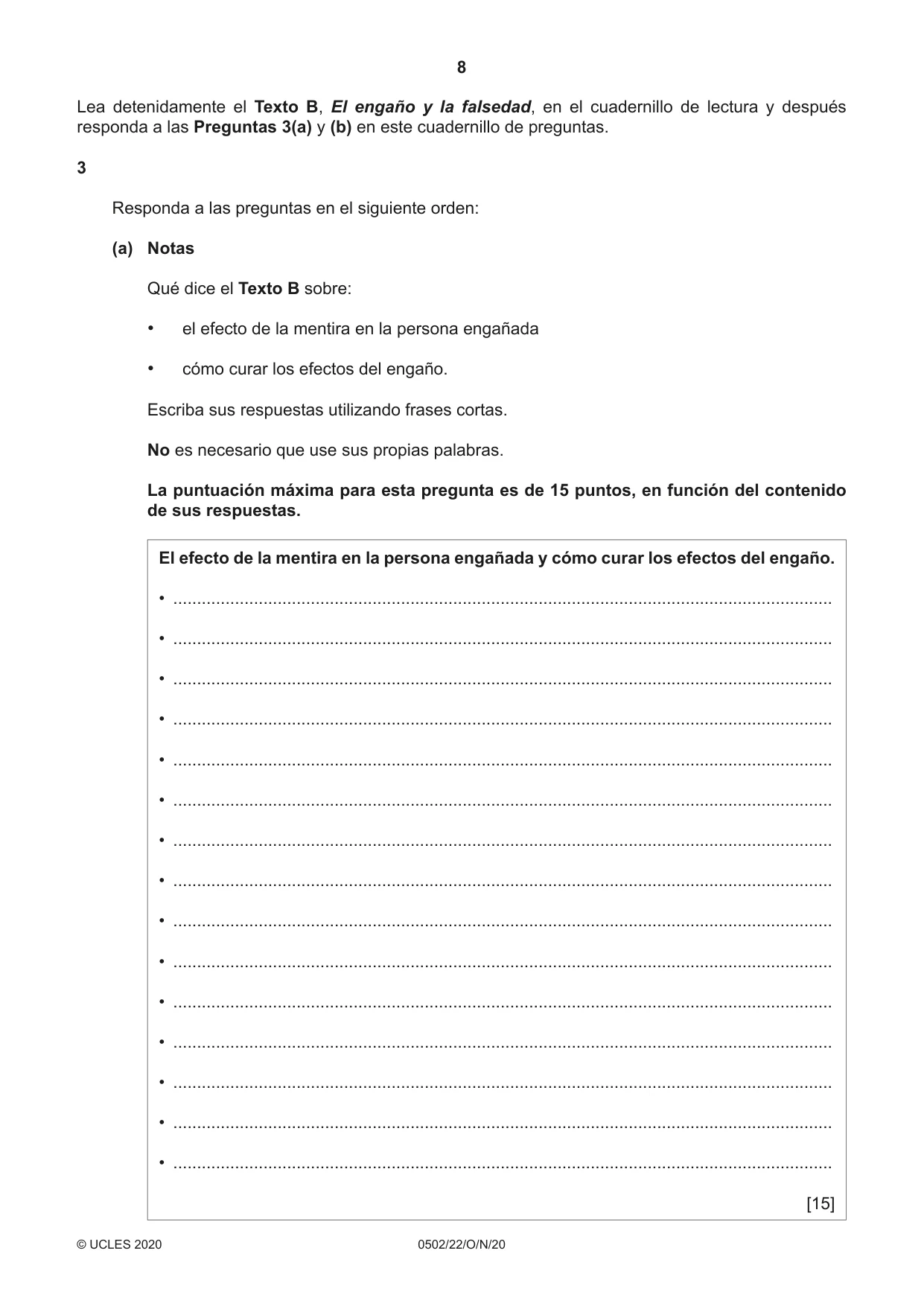 Cambridge IGCSE Spanish - First Language 0502 2020 Oct/Nov Paper 2 · Variant 2 question paper, page 8 of 12