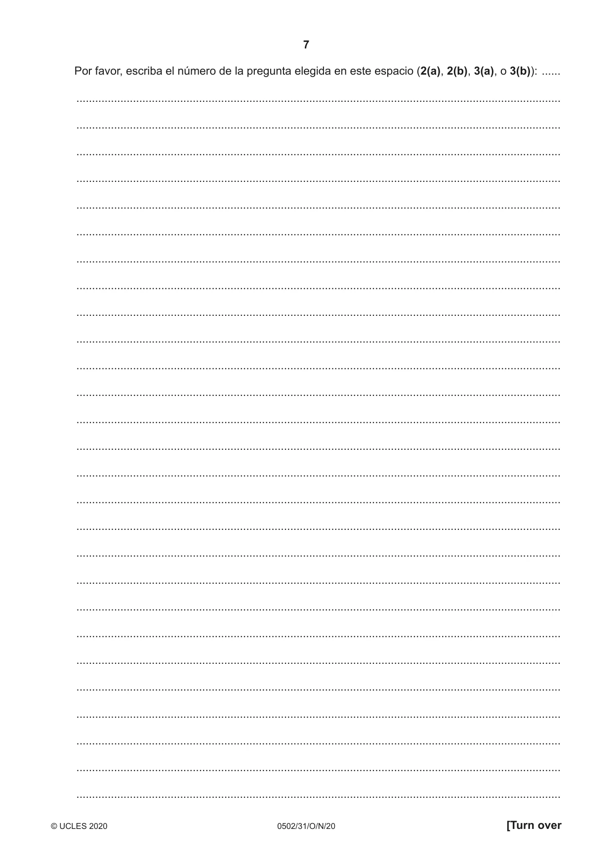 Cambridge IGCSE Spanish - First Language 0502 2020 Oct/Nov Paper 3 · Variant 1 question paper, page 7 of 12