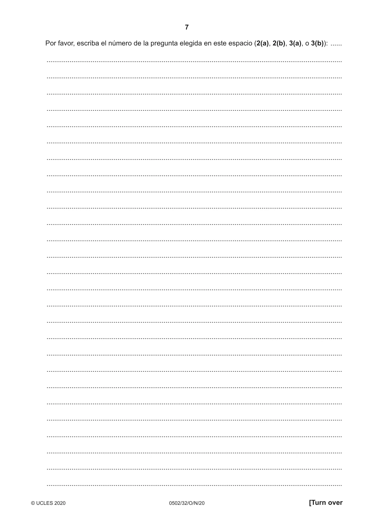 Cambridge IGCSE Spanish - First Language 0502 2020 Oct/Nov Paper 3 · Variant 2 question paper, page 7 of 12