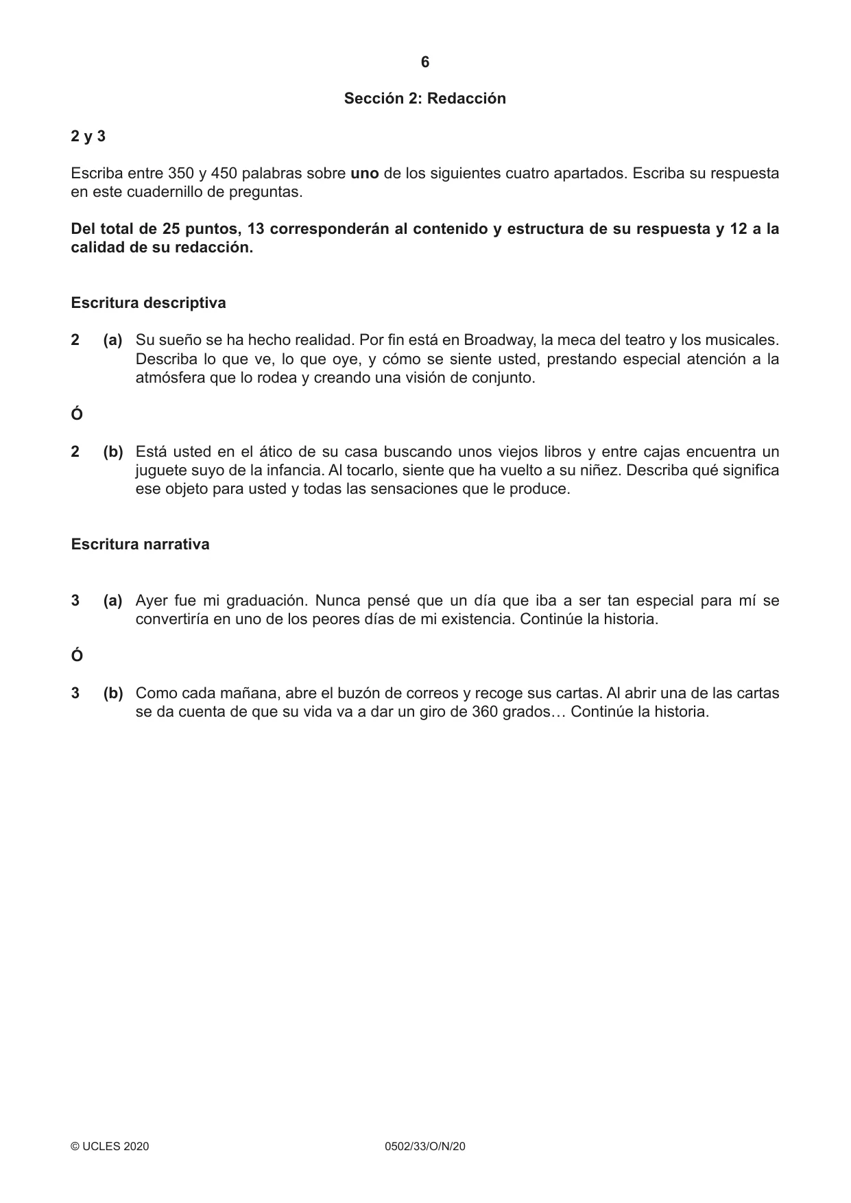 Cambridge IGCSE Spanish - First Language 0502 2020 Oct/Nov Paper 3 · Variant 3 question paper, page 6 of 12