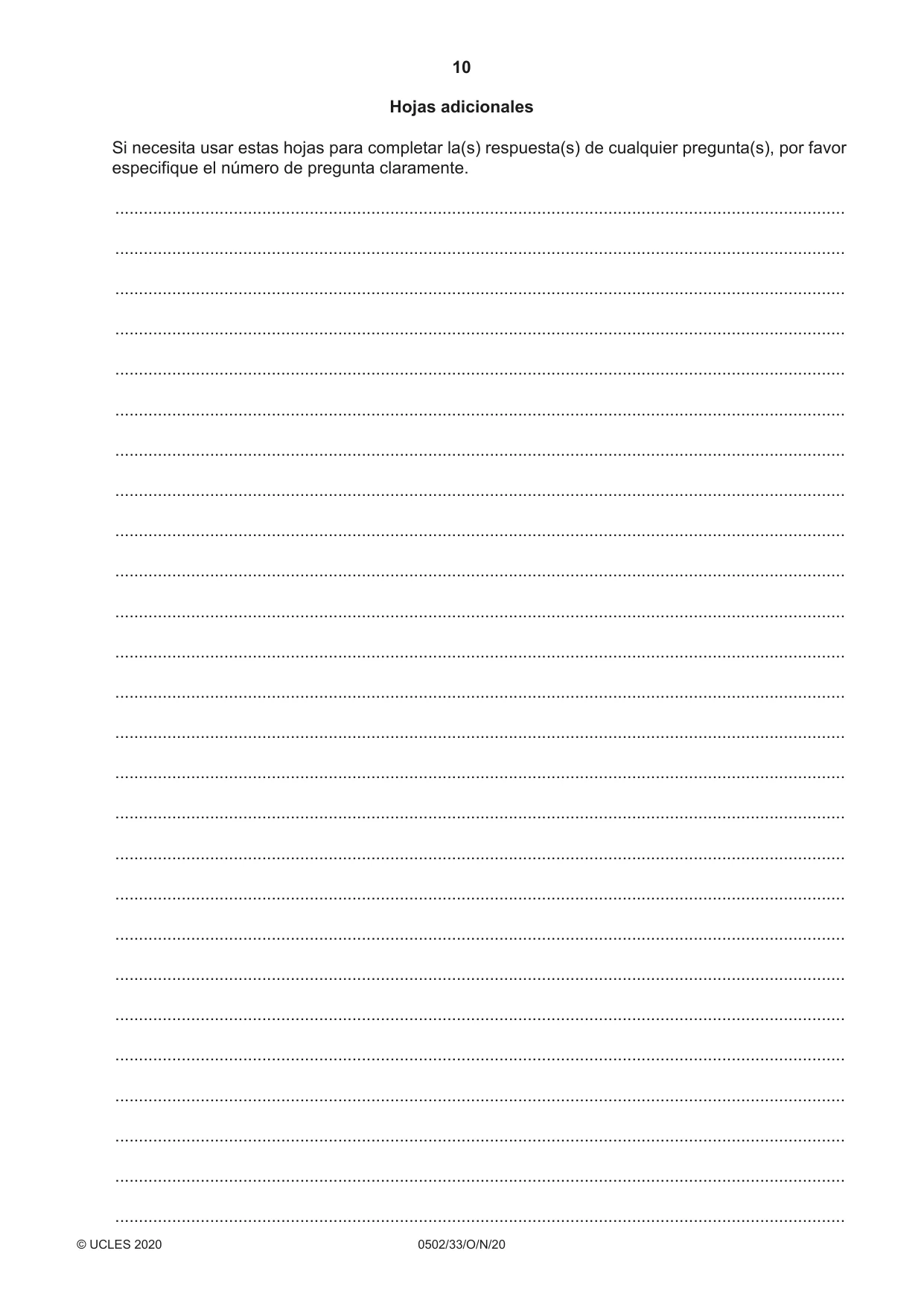 Cambridge IGCSE Spanish - First Language 0502 2020 Oct/Nov Paper 3 · Variant 3 question paper, page 10 of 12