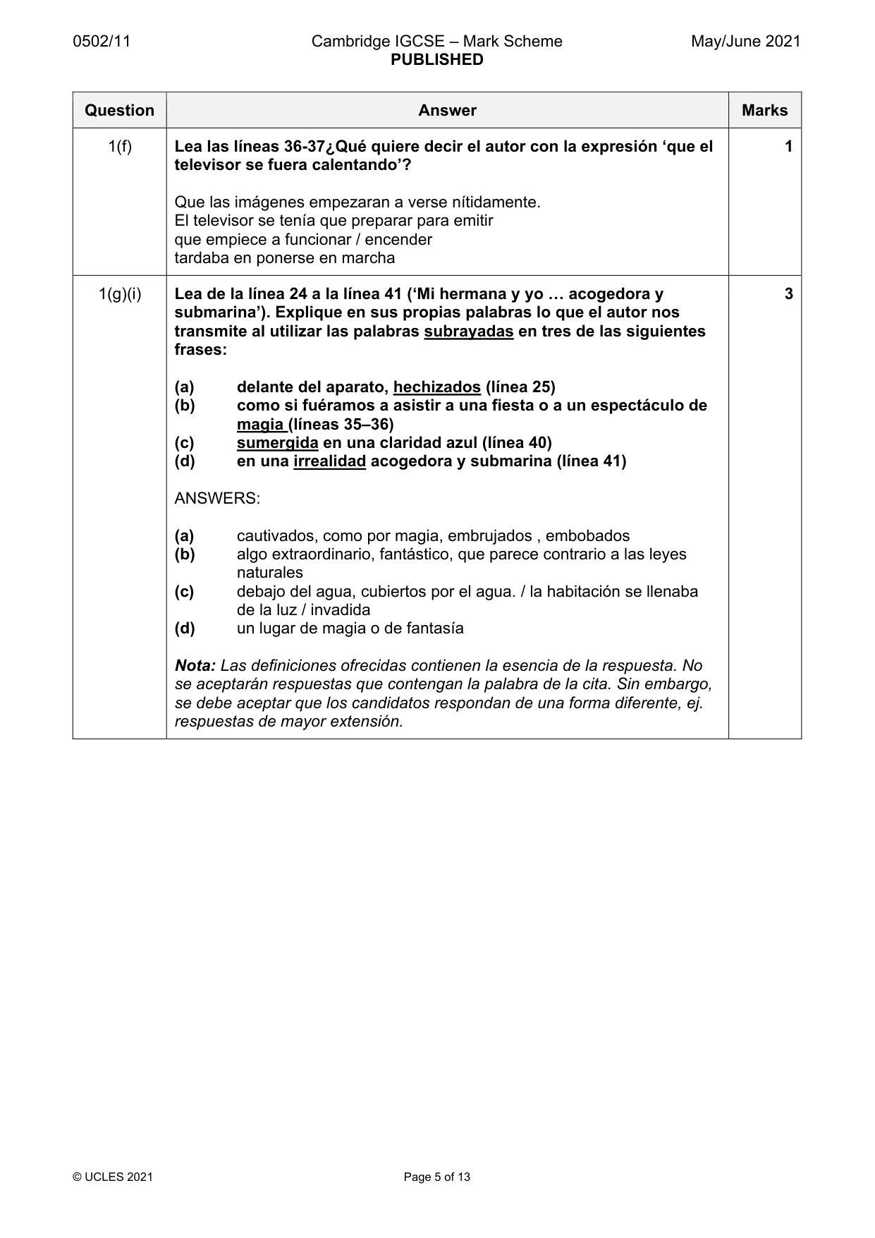 Mark scheme, page 5 of 13