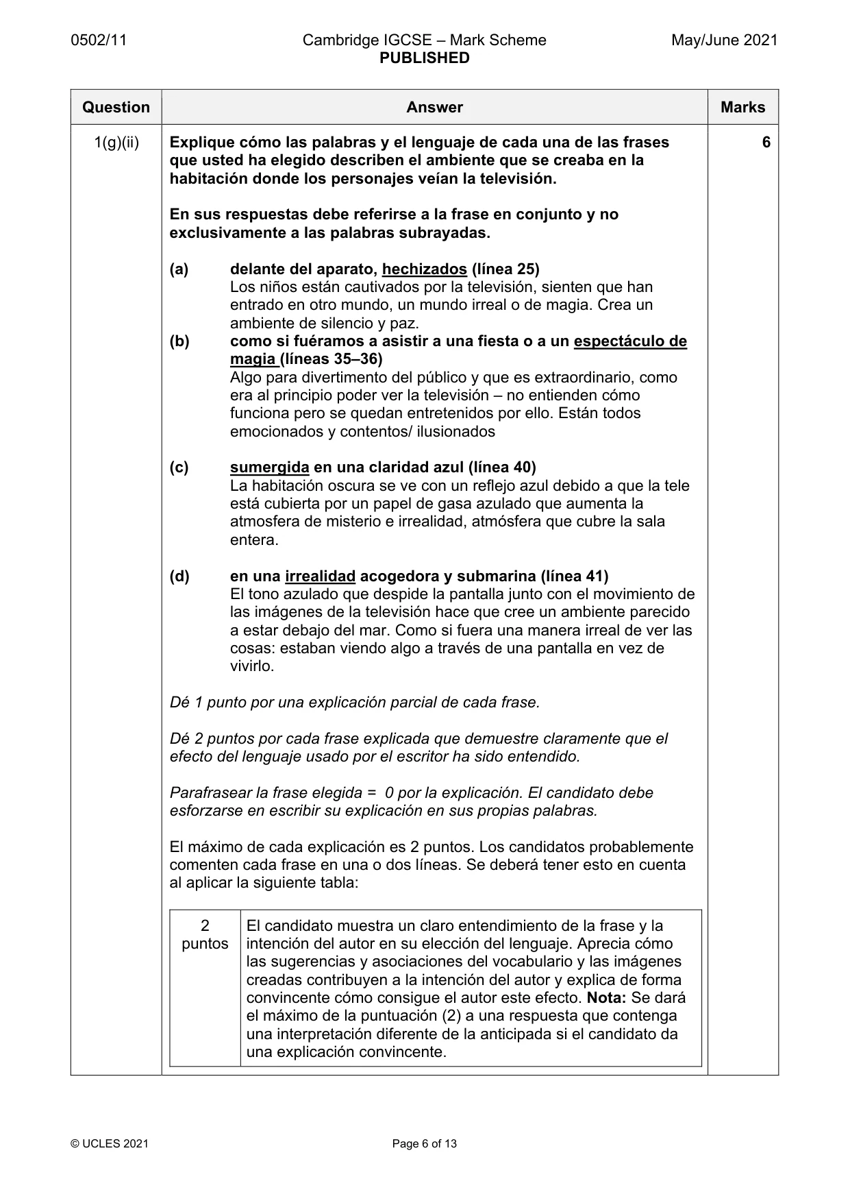 Mark scheme, page 6 of 13