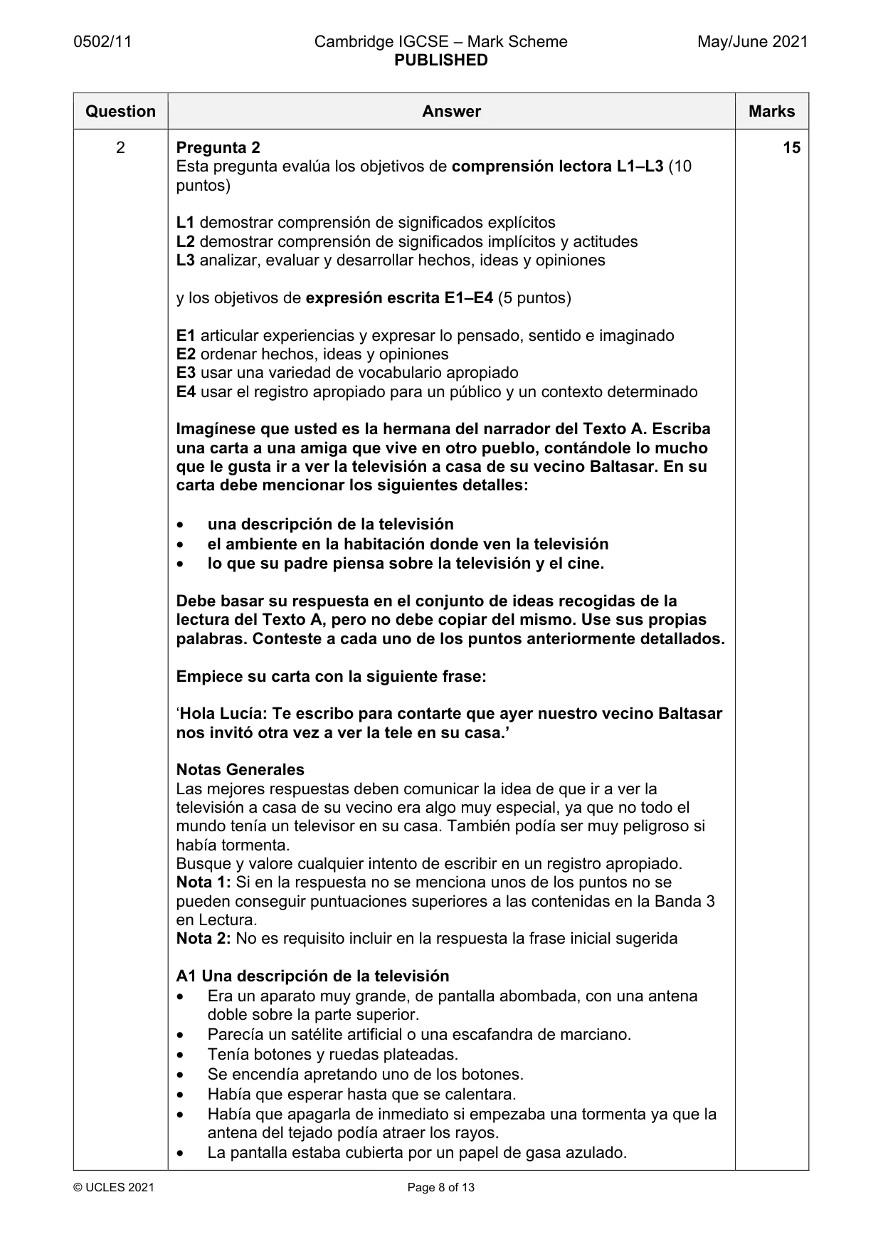 Mark scheme, page 8 of 13