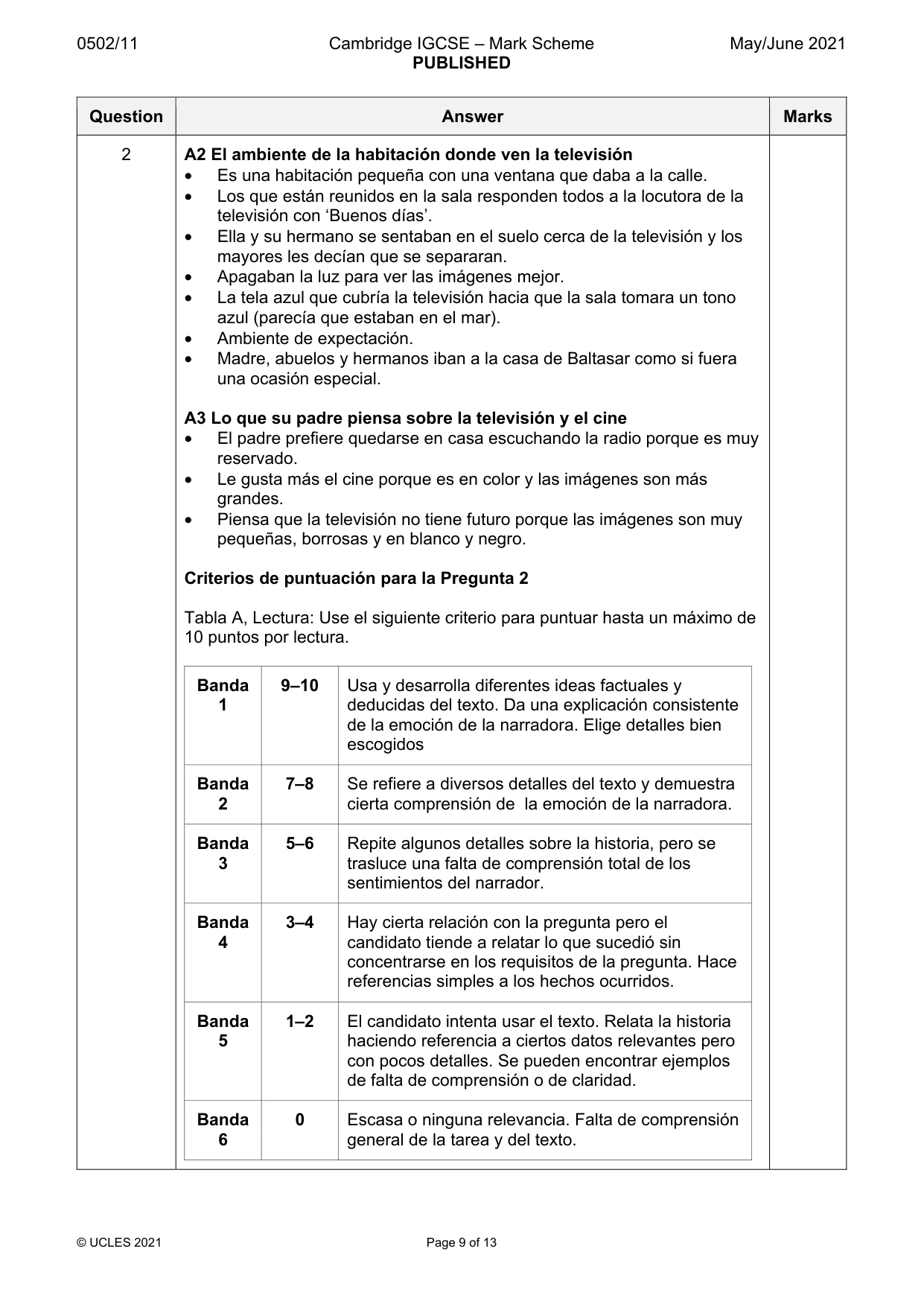 Mark scheme, page 9 of 13