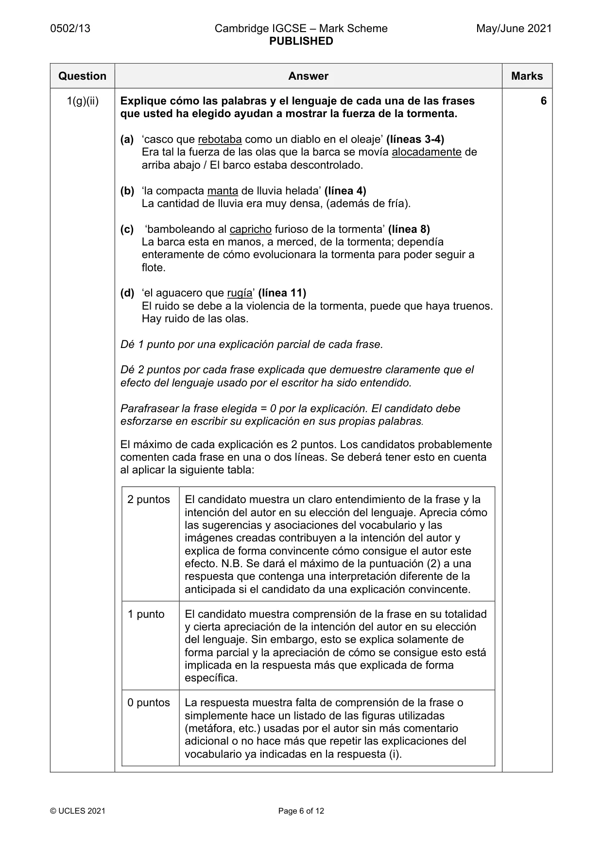 Mark scheme, page 6 of 12