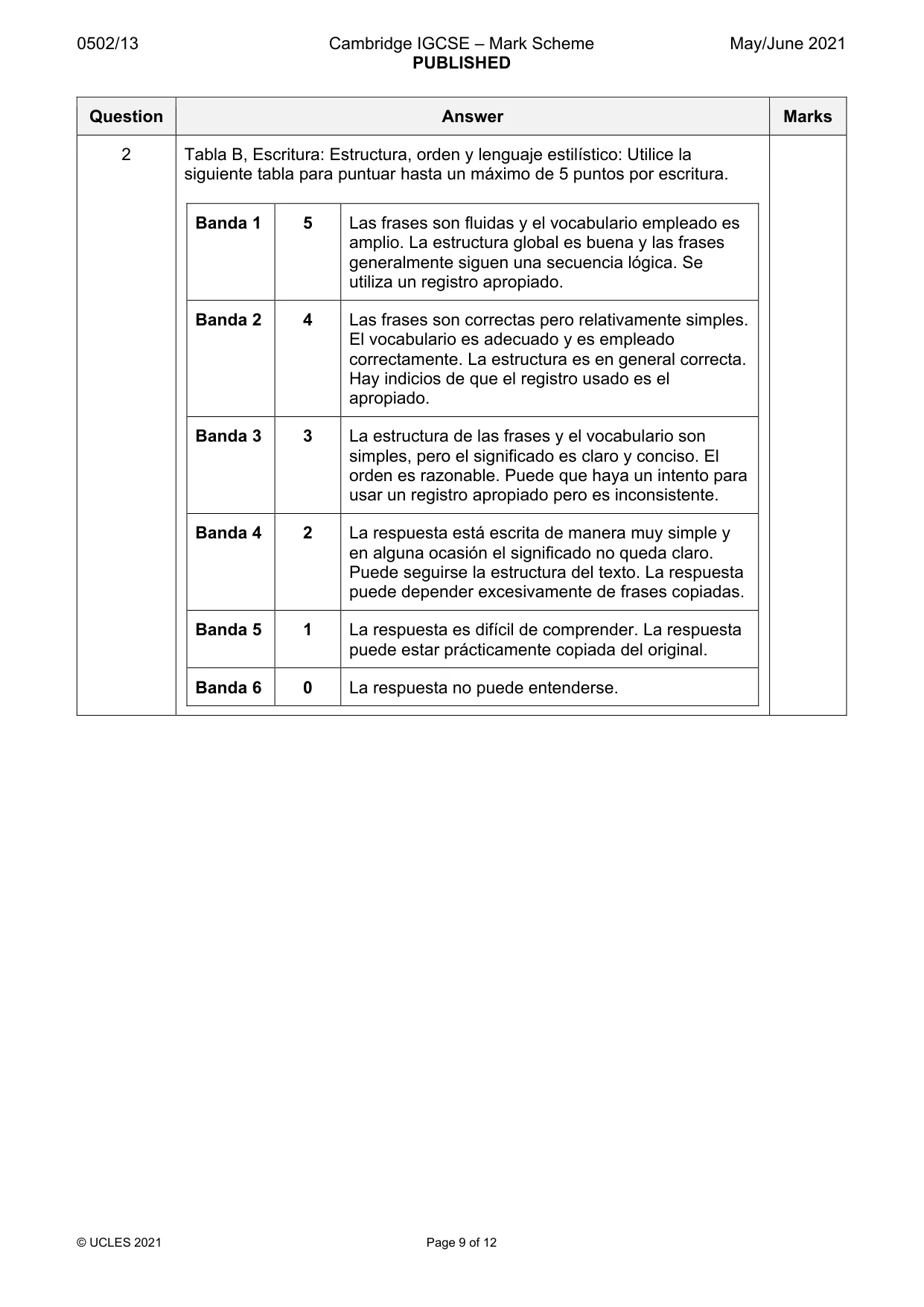Mark scheme, page 9 of 12