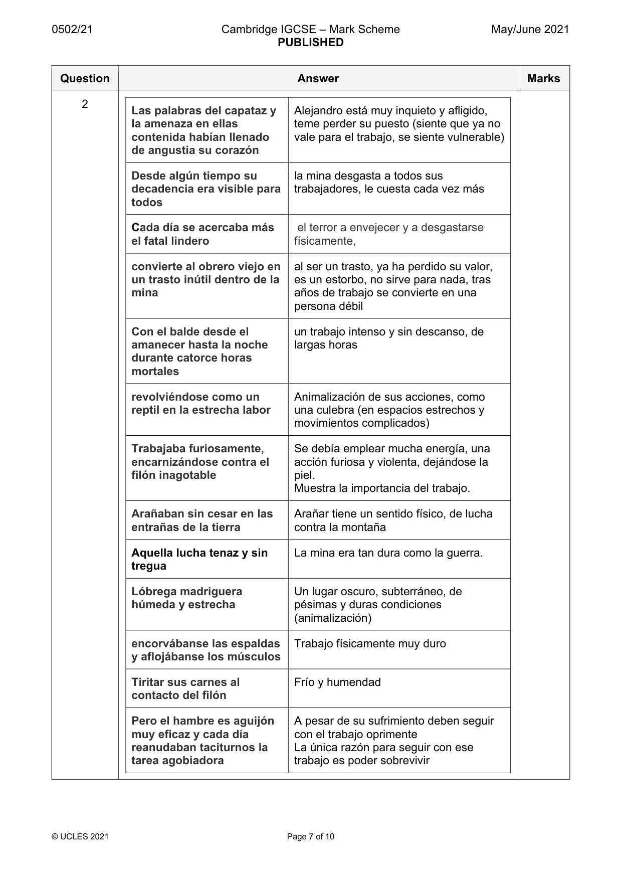 Mark scheme, page 7 of 10