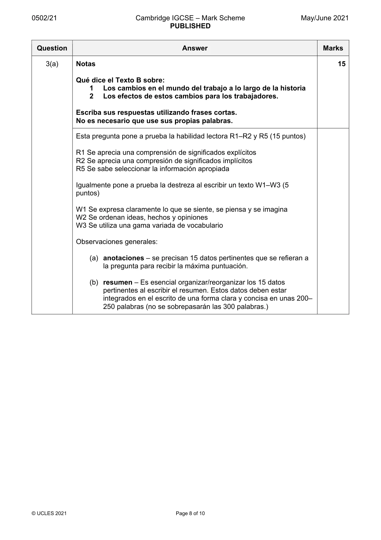 Mark scheme, page 8 of 10