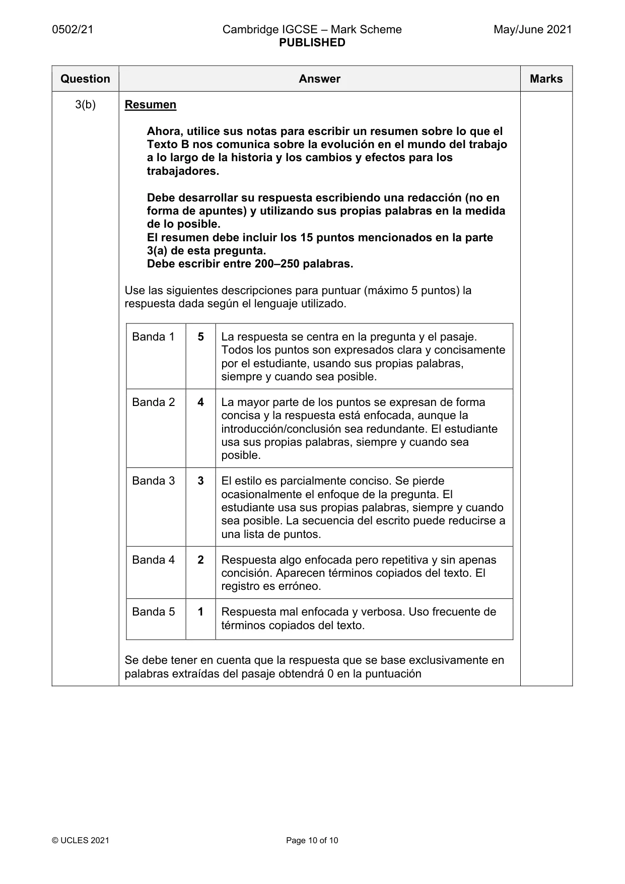 Mark scheme, page 10 of 10